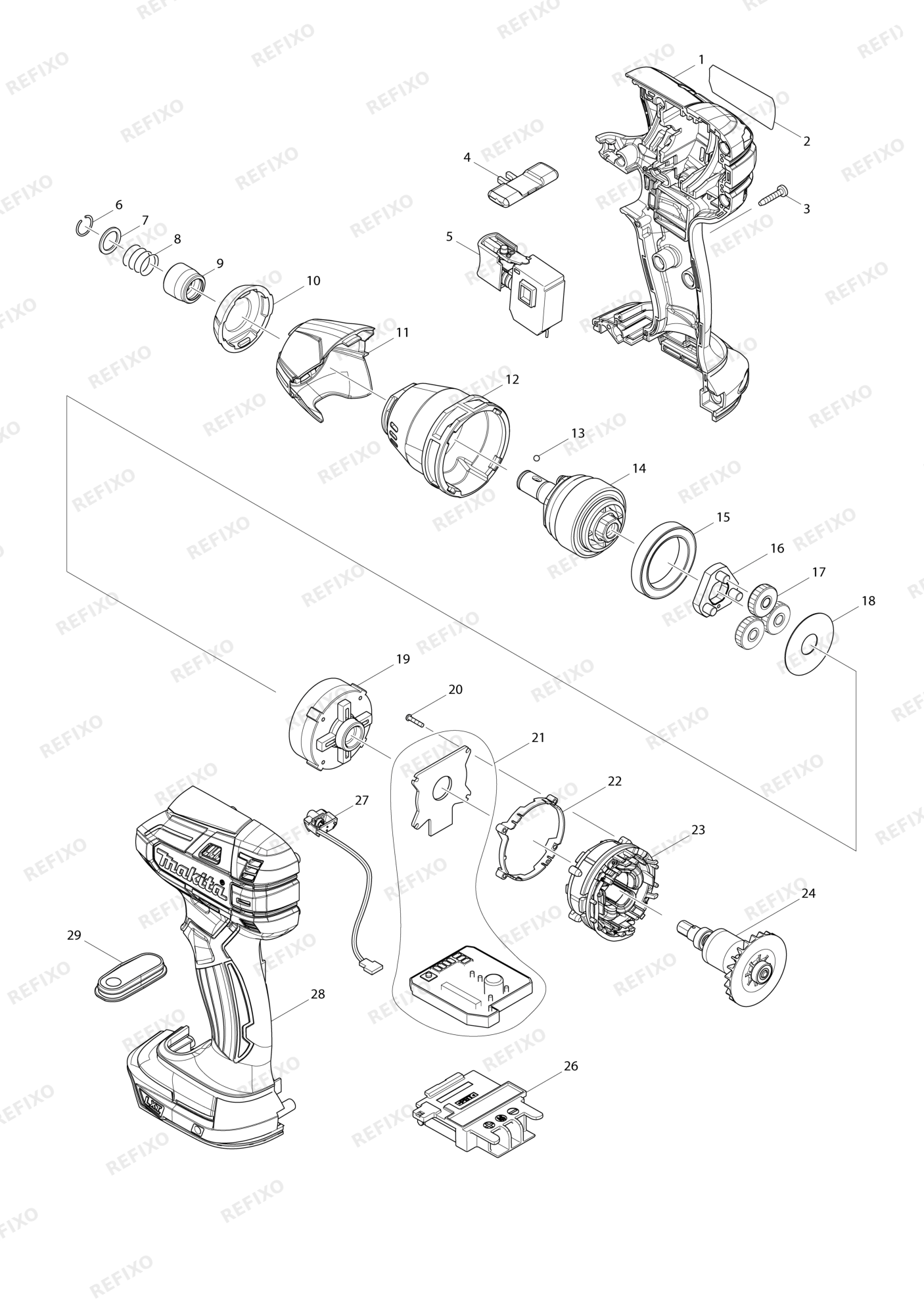 MAKITA DTS141 — схема запчастей