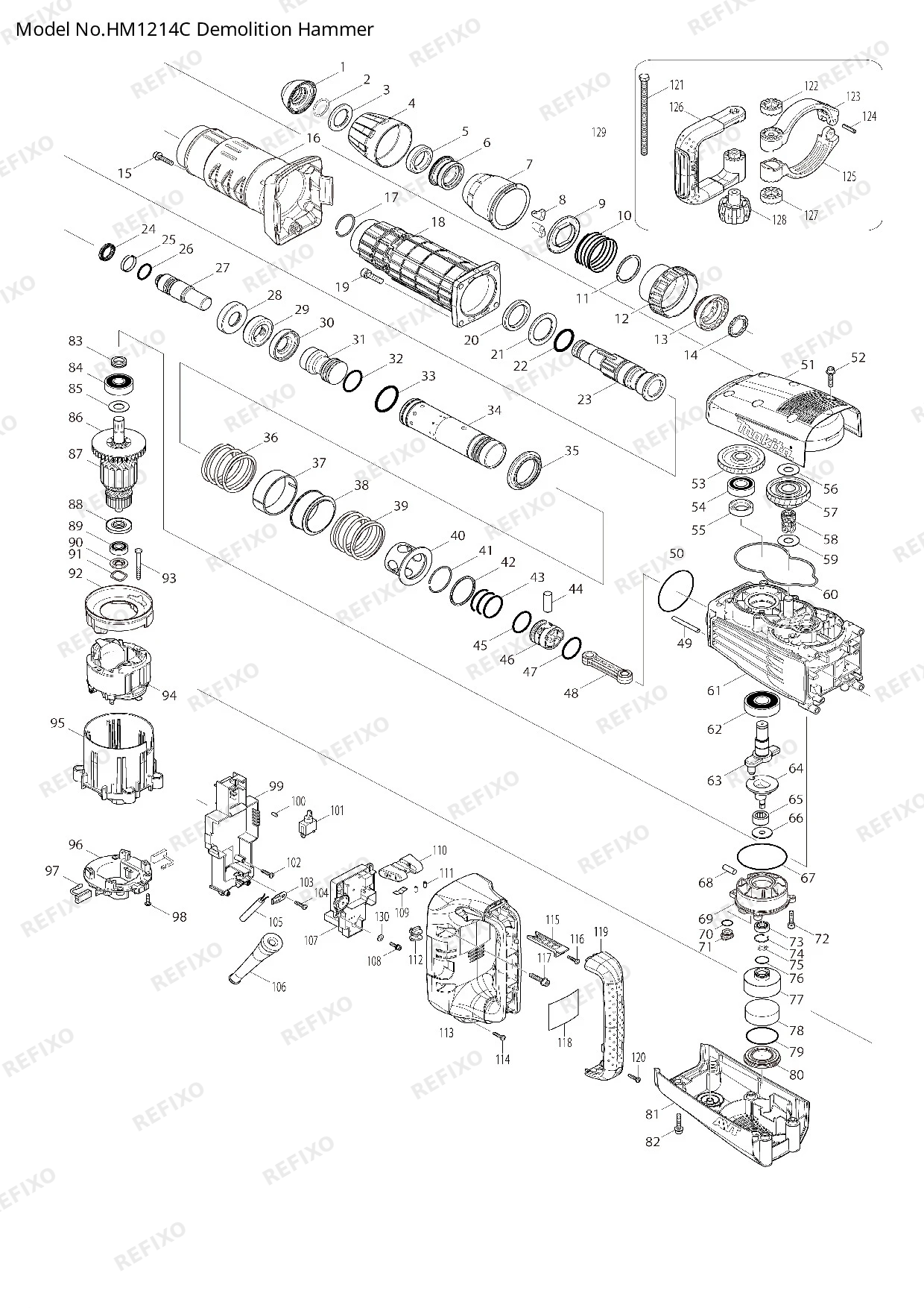 MAKITA HM1214C — схема запчастей