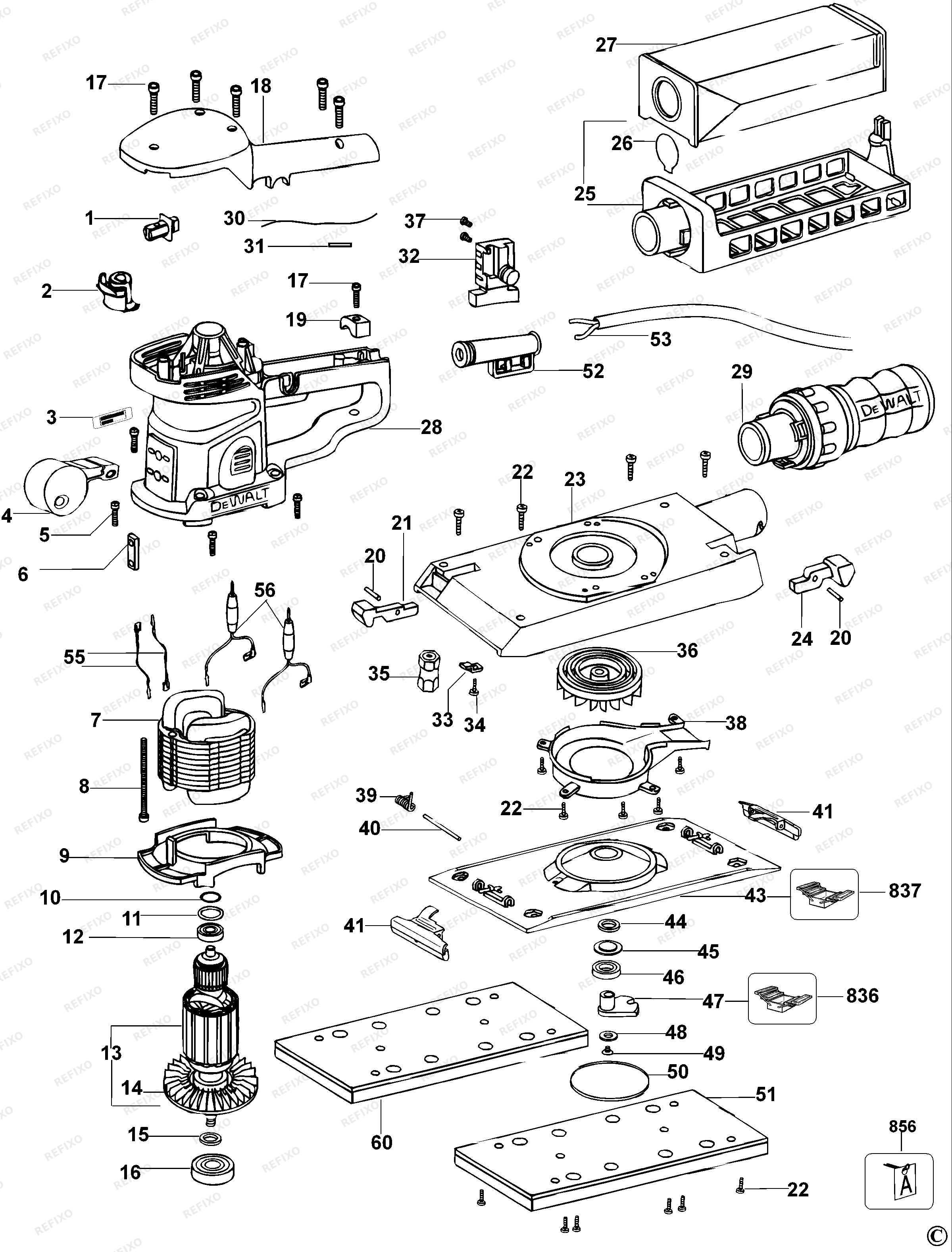 DeWalt ШЛИФОВАЛЬНЫЙ СТАНОК D26421 — схема запчастей
