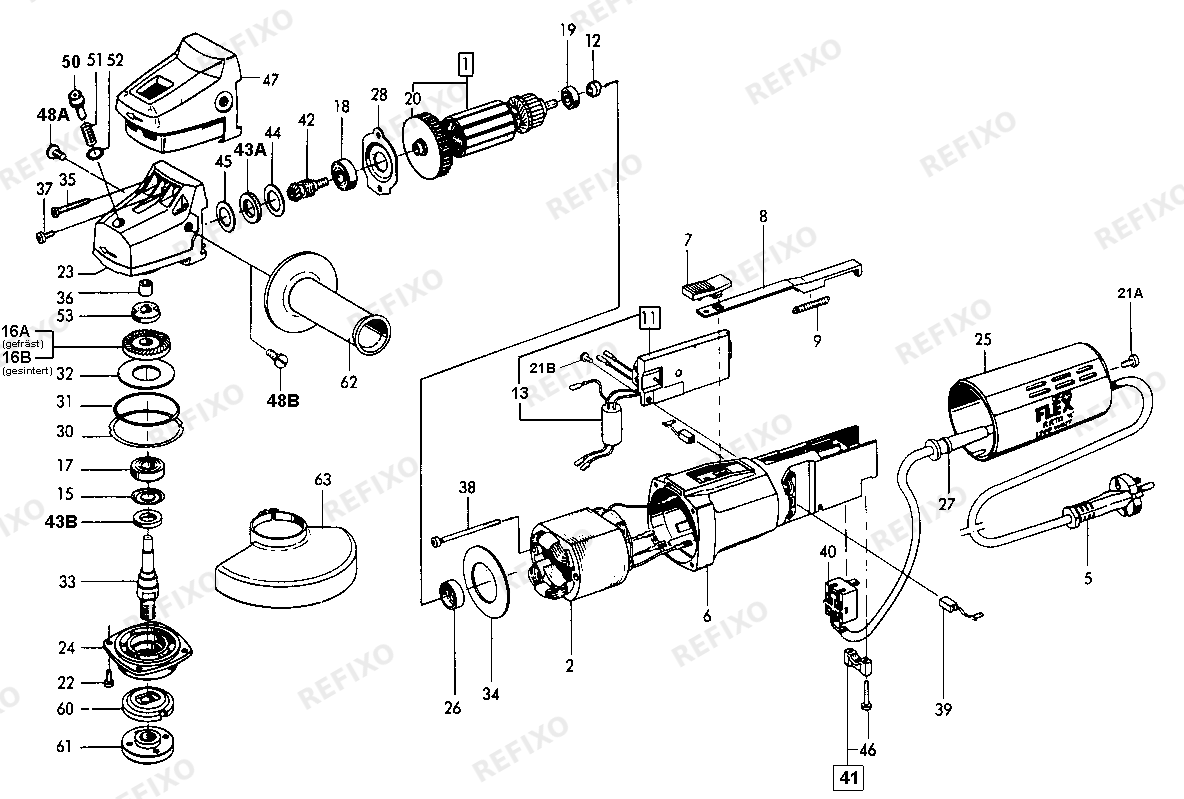 Flex L 1706 FR Einhandwinkelschleifer — схема запчастей