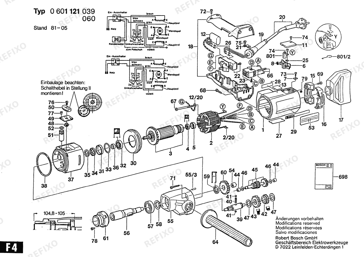 Bosch Zweigang- дрель Zweigang- дрель | 115 V | 061 - US (0 601 121 039) — схема запчастей