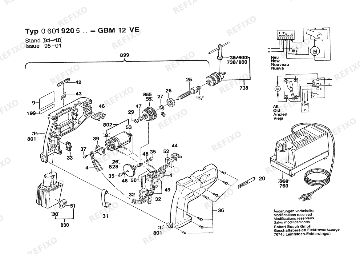 Bosch Аккумуляторный - дрель GBM 12 VE | 12 V | 027 - AU (0 601 920 537) — схема запчастей