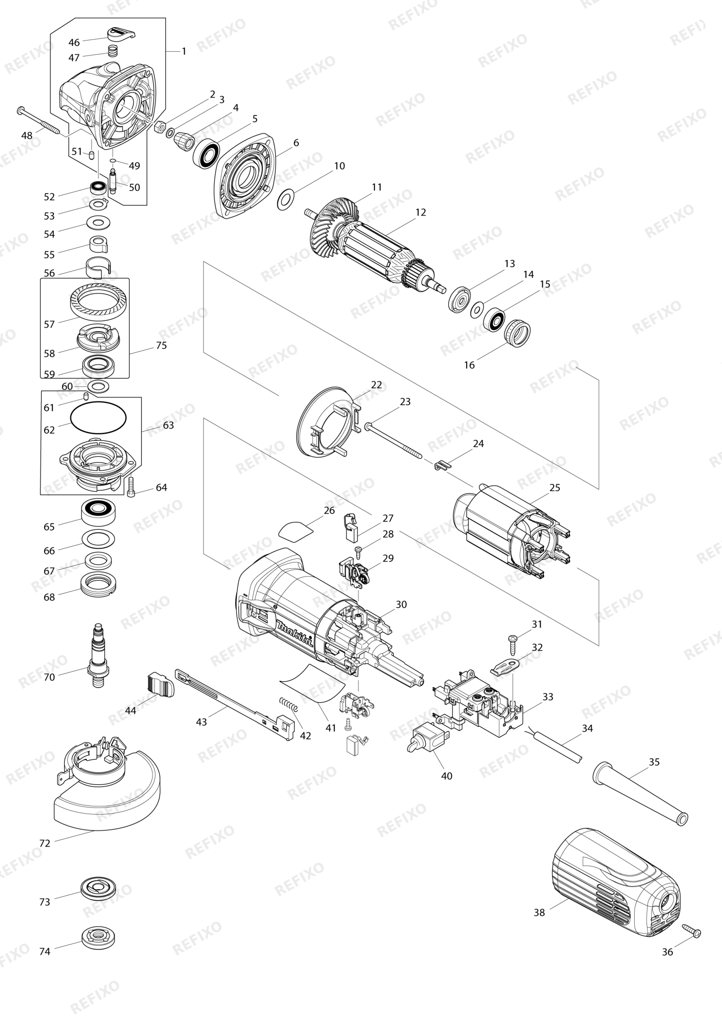 MAKITA GA4040 — схема запчастей