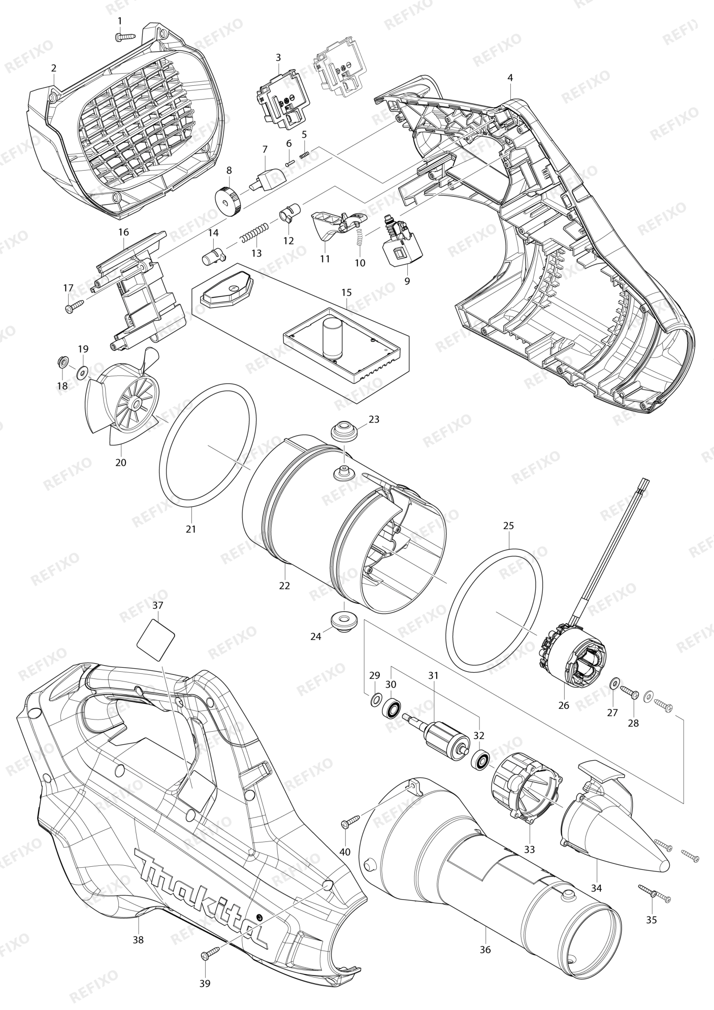 MAKITA DUB362 — схема запчастей