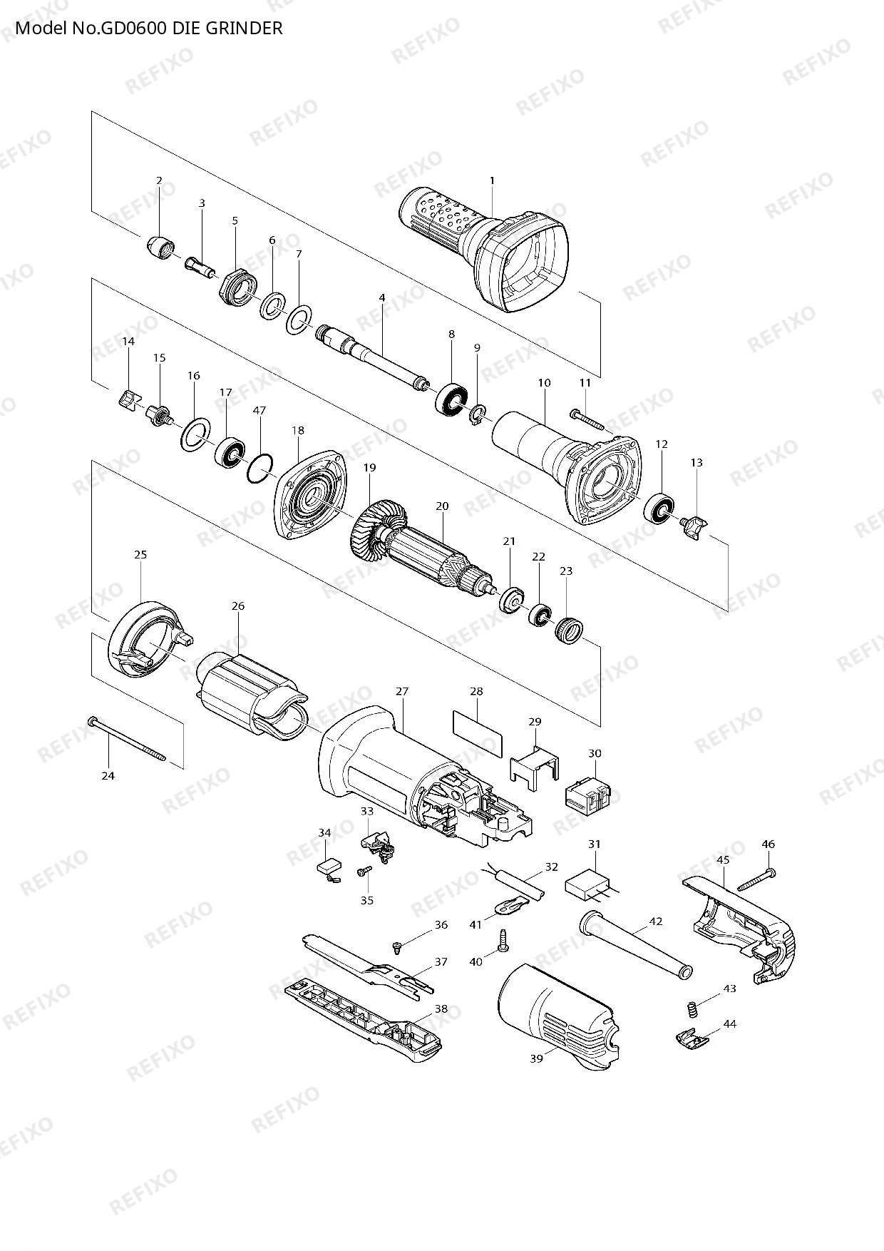 MAKITA GD0600 — схема запчастей