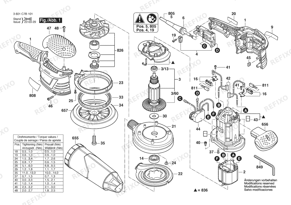 Bosch Эксцентриковая шлифмашина GEX 125-150 AVE | 220 V | 011 - KR (3 601 C7B 0B0) — схема запчастей