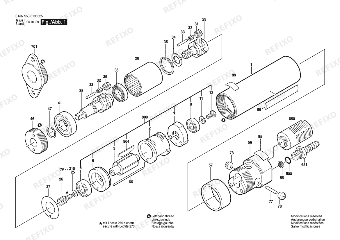 Bosch Einbaumotor 180W motor (0 607 953 319) — схема запчастей