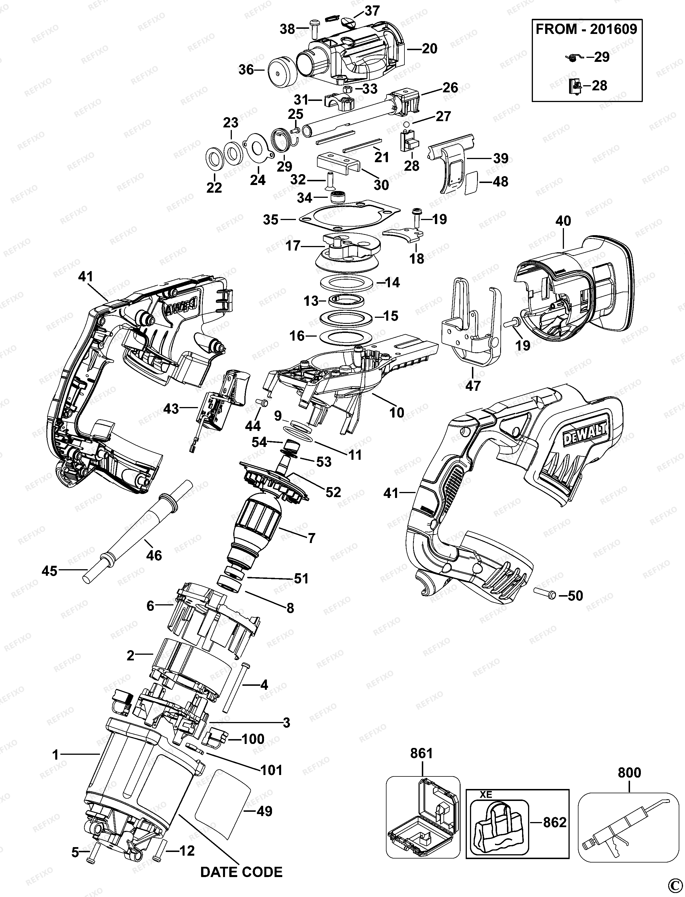 DeWalt САБЕЛЬНАЯ ПИЛА DWE357 — схема запчастей
