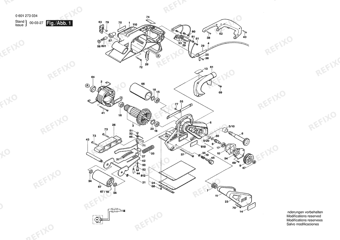 Bosch Ленточная шлифмашина 1272 | 115 V (0 601 272 034) — схема запчастей