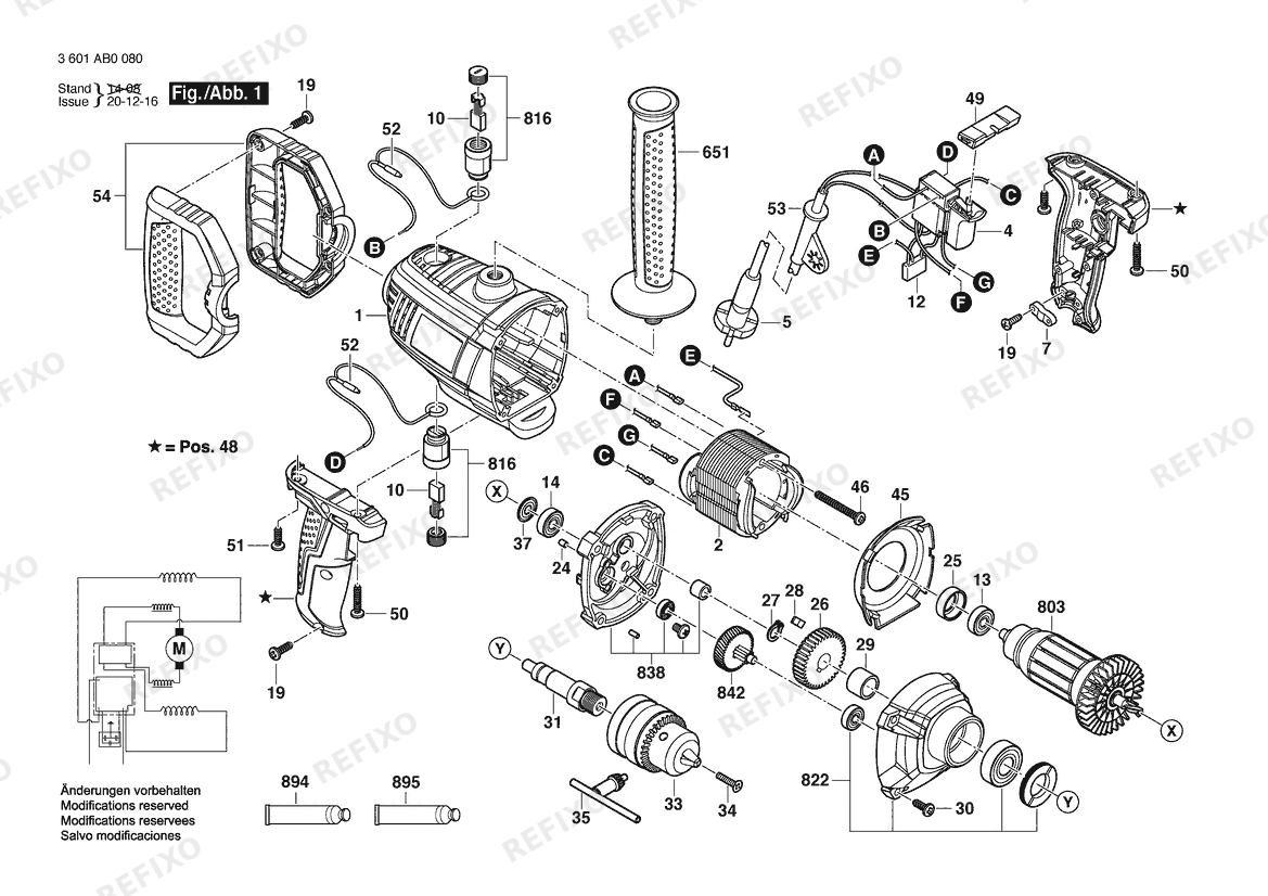Bosch Дрель GBM 1600RE | 240 V | 020 - MY (3 601 AB0 0L0) — схема запчастей