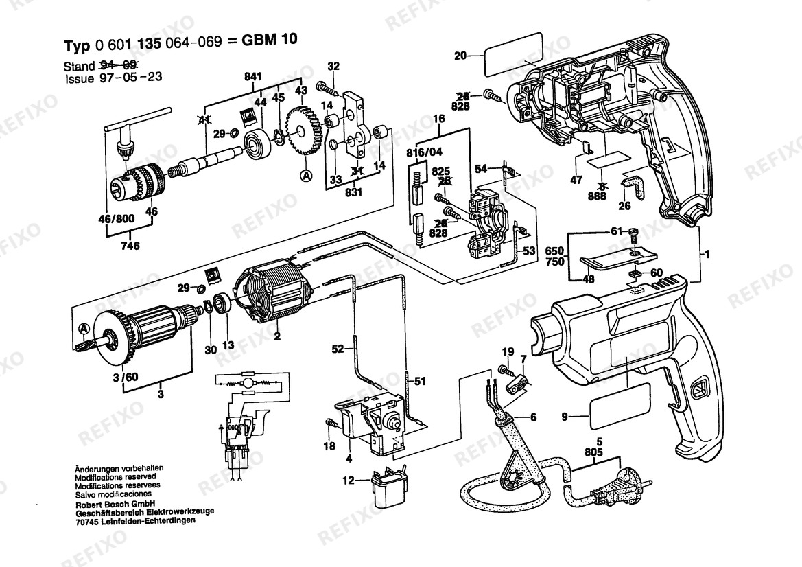Bosch Дрель GBM 10 | 115 V | 012 - TW (0 601 135 066) — схема запчастей