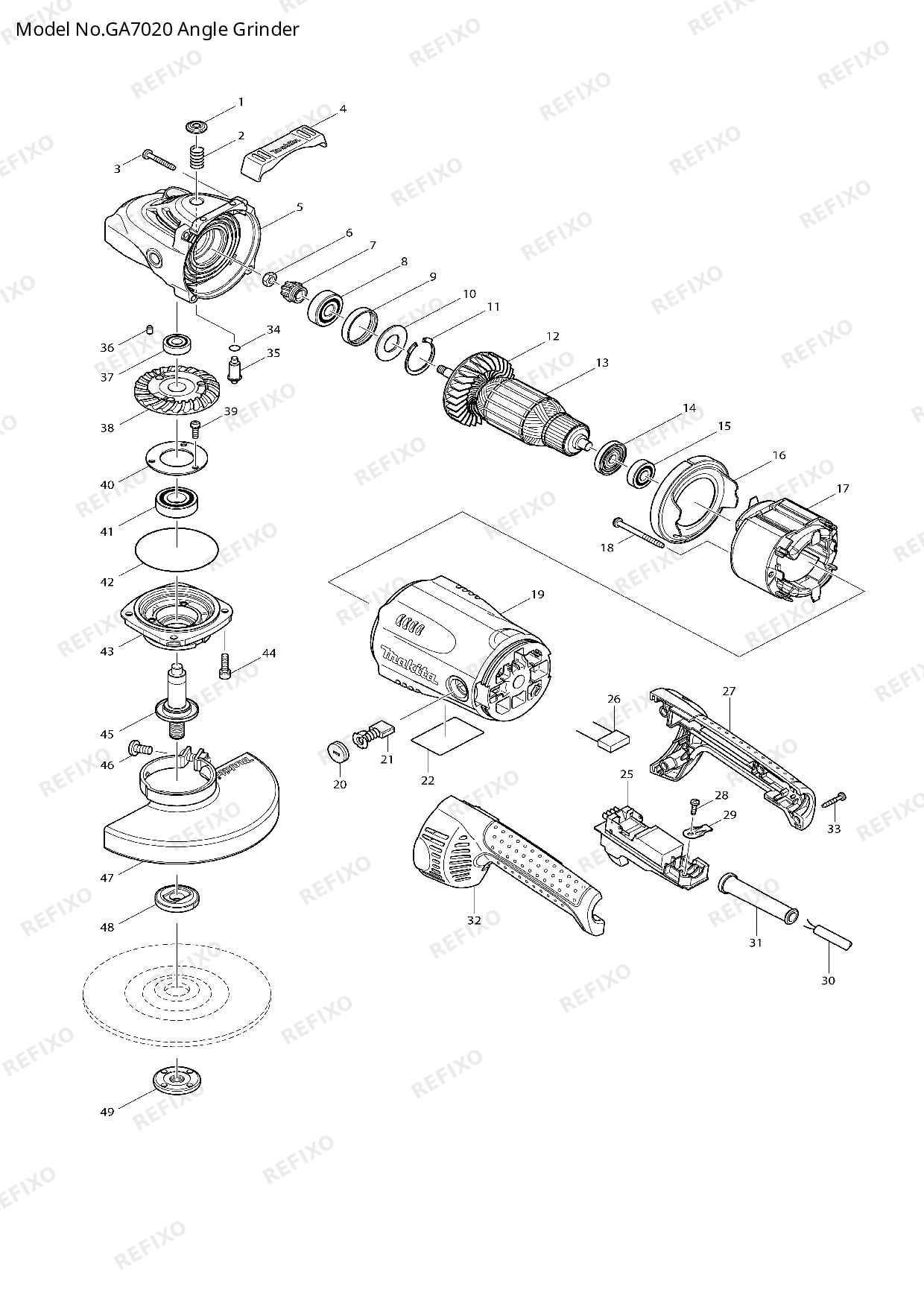 MAKITA GA7020 — схема запчастей