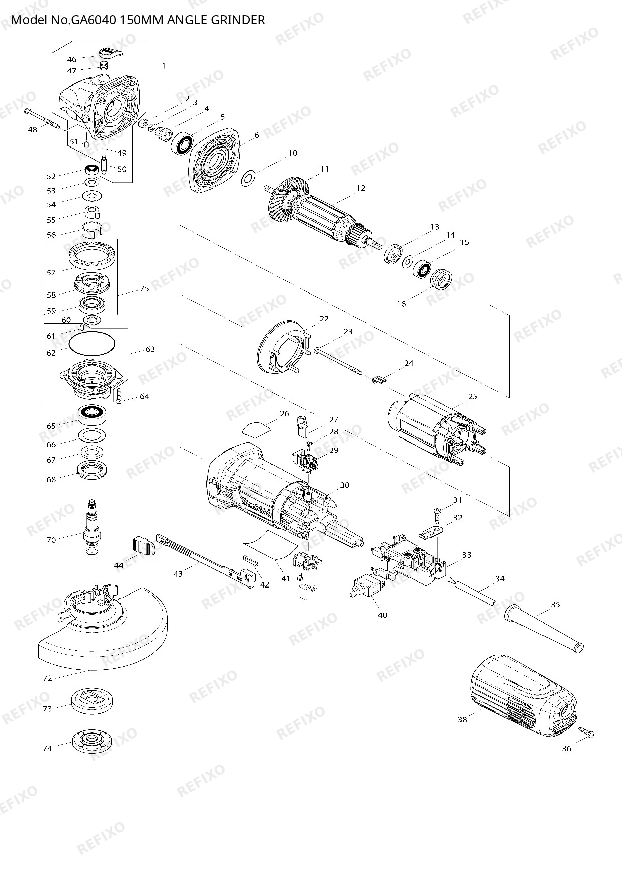 MAKITA GA6040 — схема запчастей