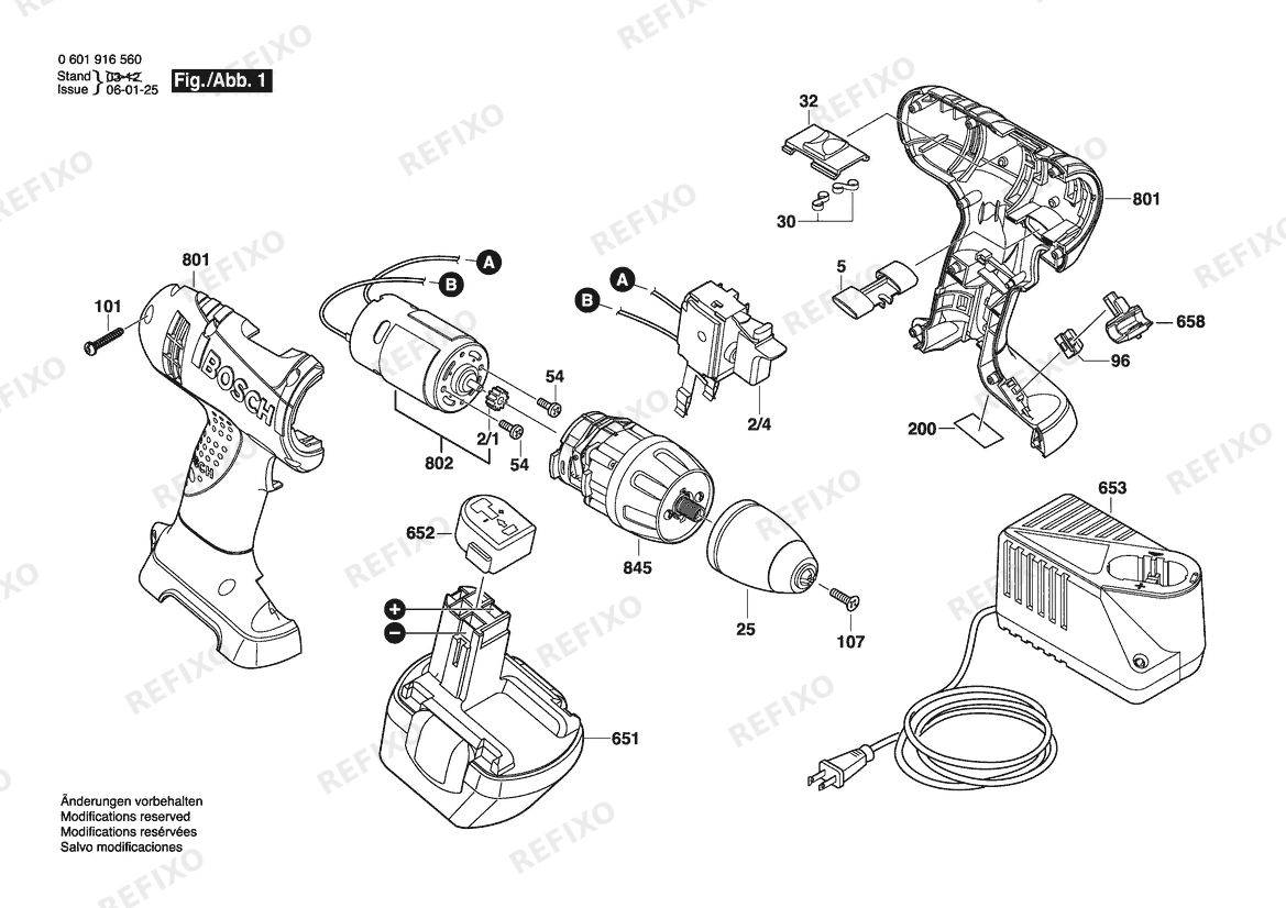 Bosch Аккумуляторный -Mittelgriffschrauber 32612 | 12 V | 061 - US (0 601 916 560) — схема запчастей