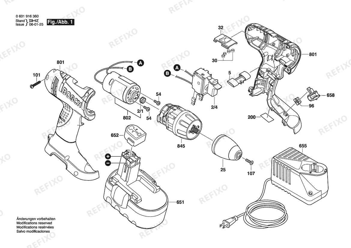 Bosch Аккумуляторный -Mittelgriffschrauber 32618 | 18 V | 061 - US (0 601 916 360) — схема запчастей