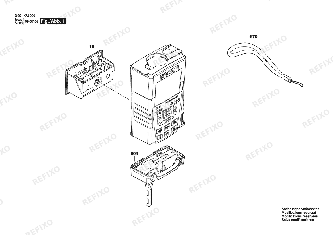 Bosch Entfernungsmesser GLM 250 | 001 - EU (3 601 K72 100) — схема запчастей