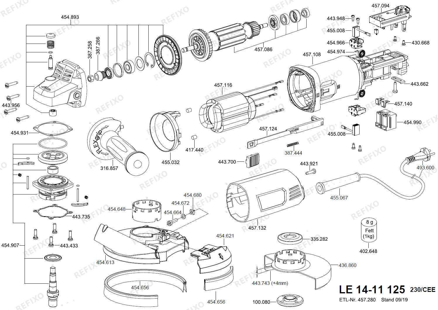 Flex LE 14-11-125 - угловая шлифмашина LE14-11-125 — схема запчастей