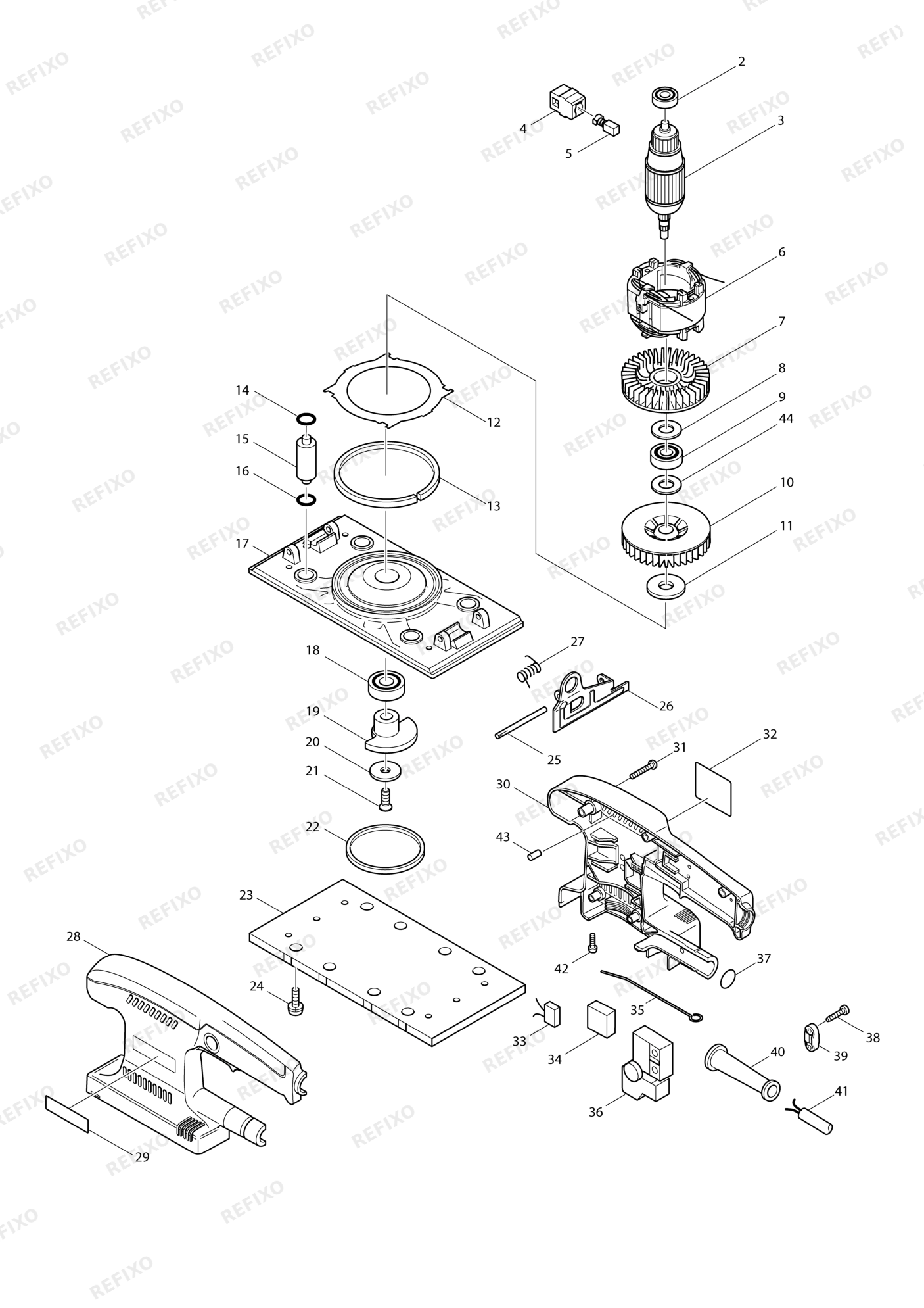 MAKITA BO3700 — схема запчастей