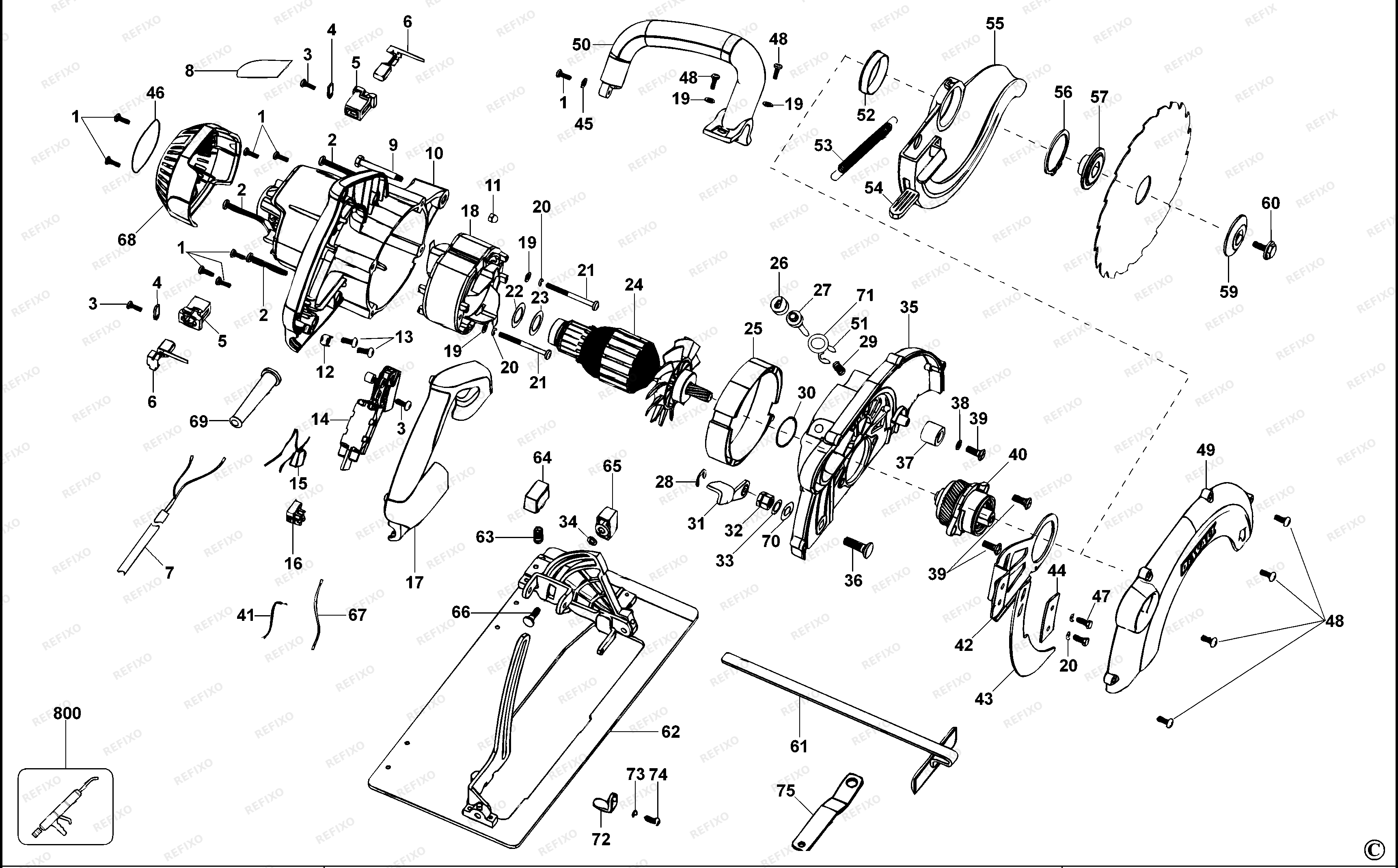 DeWalt ДИСКОВАЯ ПИЛА D23650 — схема запчастей