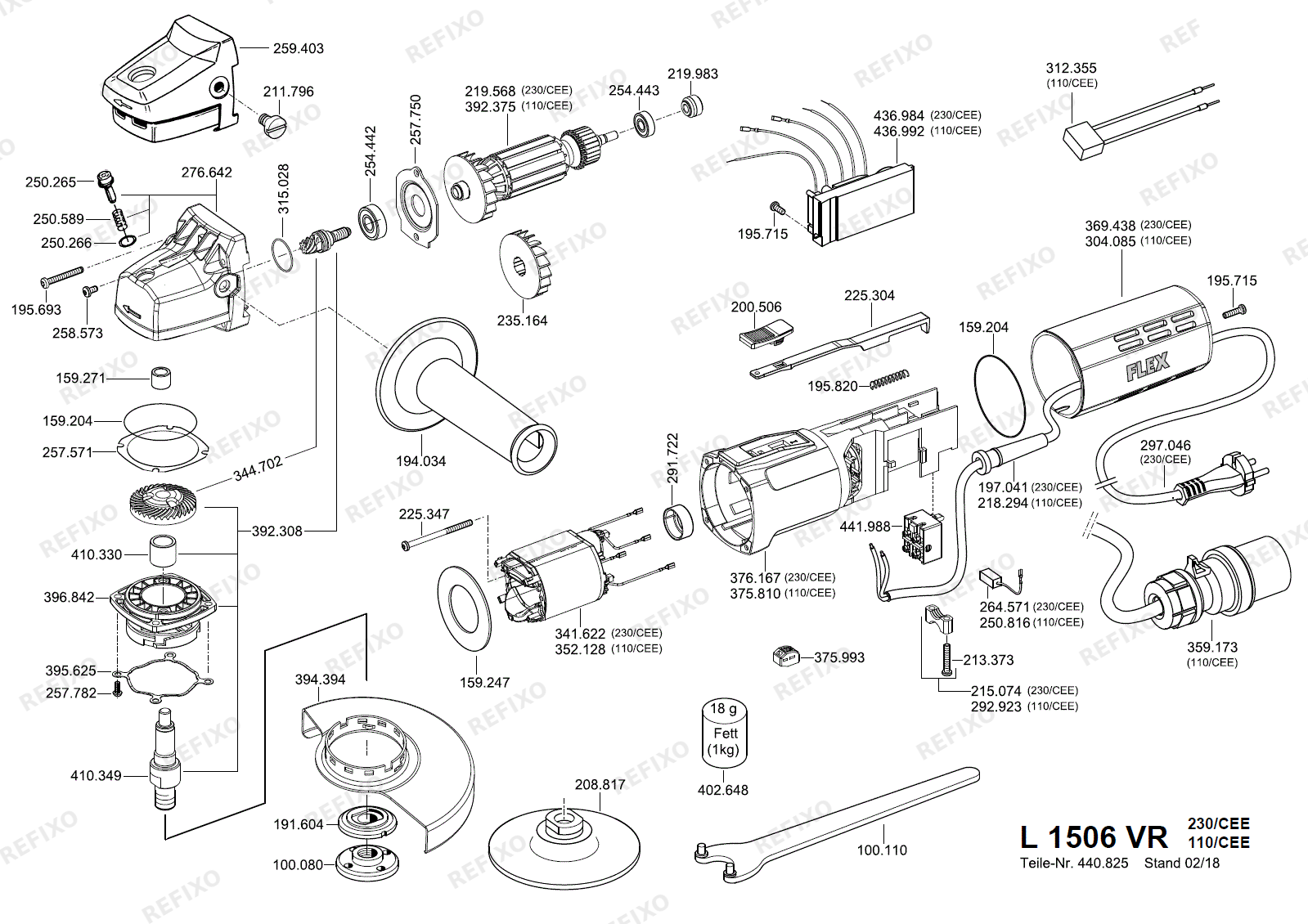 Flex L 1506 VR 230CEE L1506VR — схема запчастей