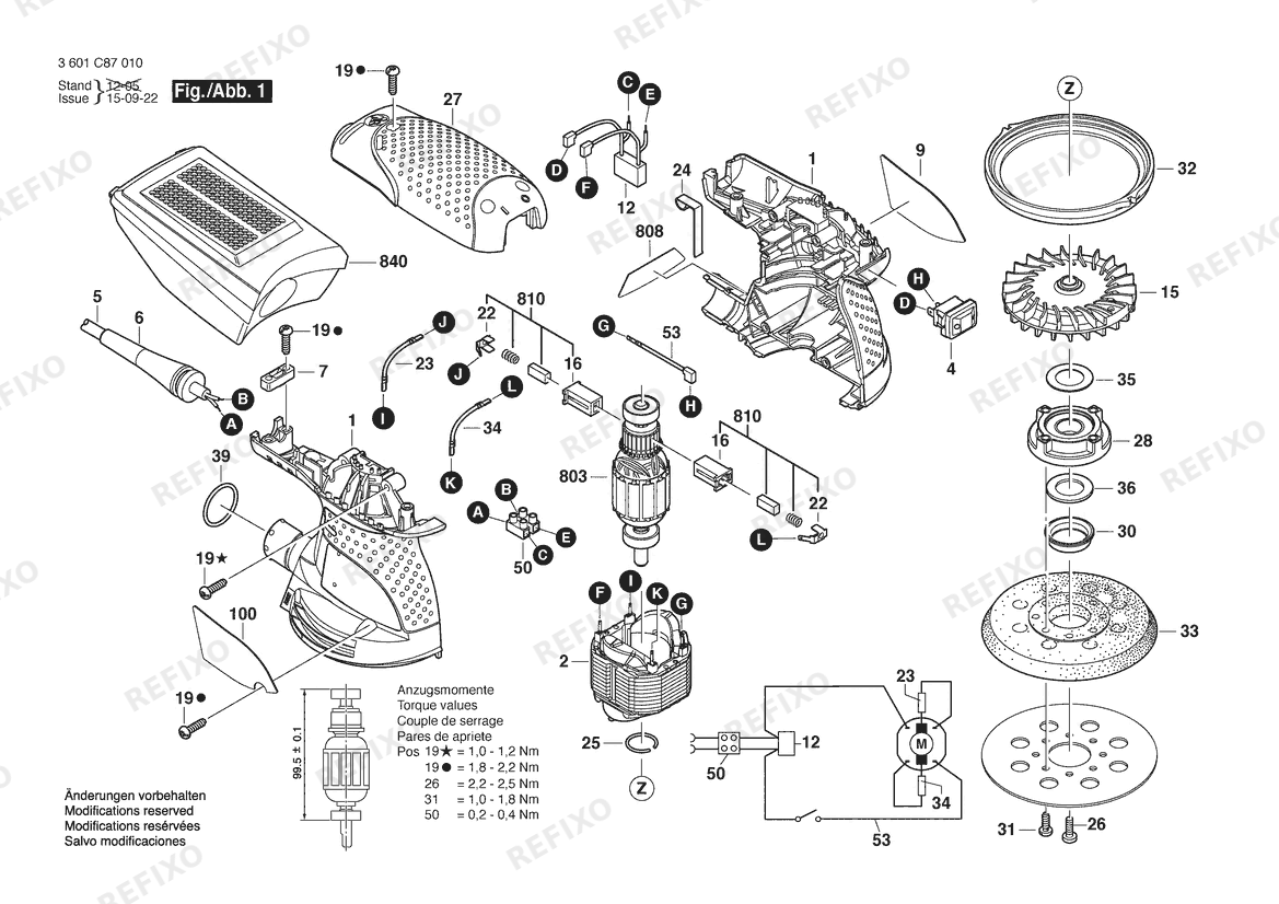 Bosch Эксцентриковая шлифмашина ROS10 | 120 V | 061 - US (3 601 C87 010) — схема запчастей