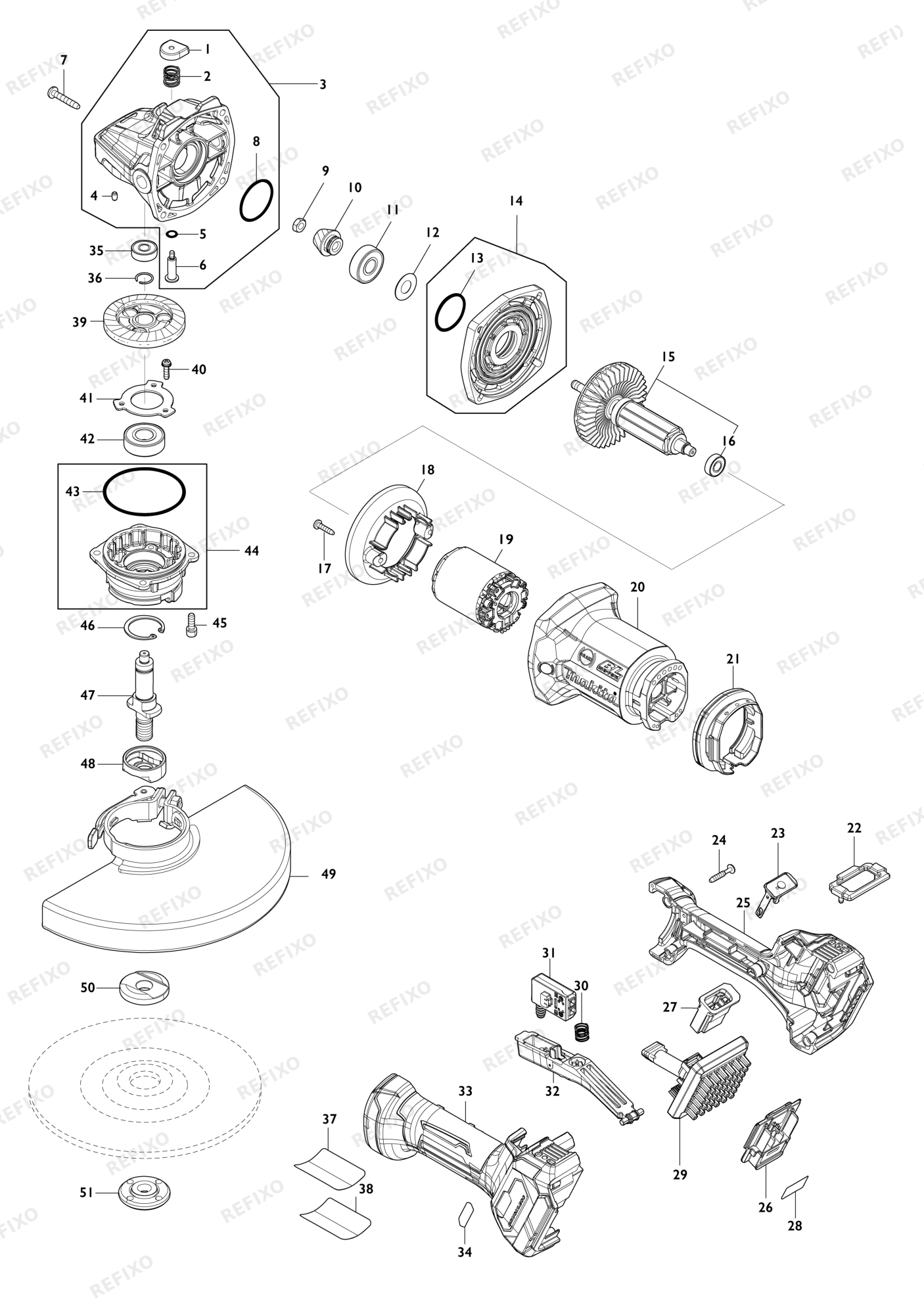 MAKITA GA038G — схема запчастей