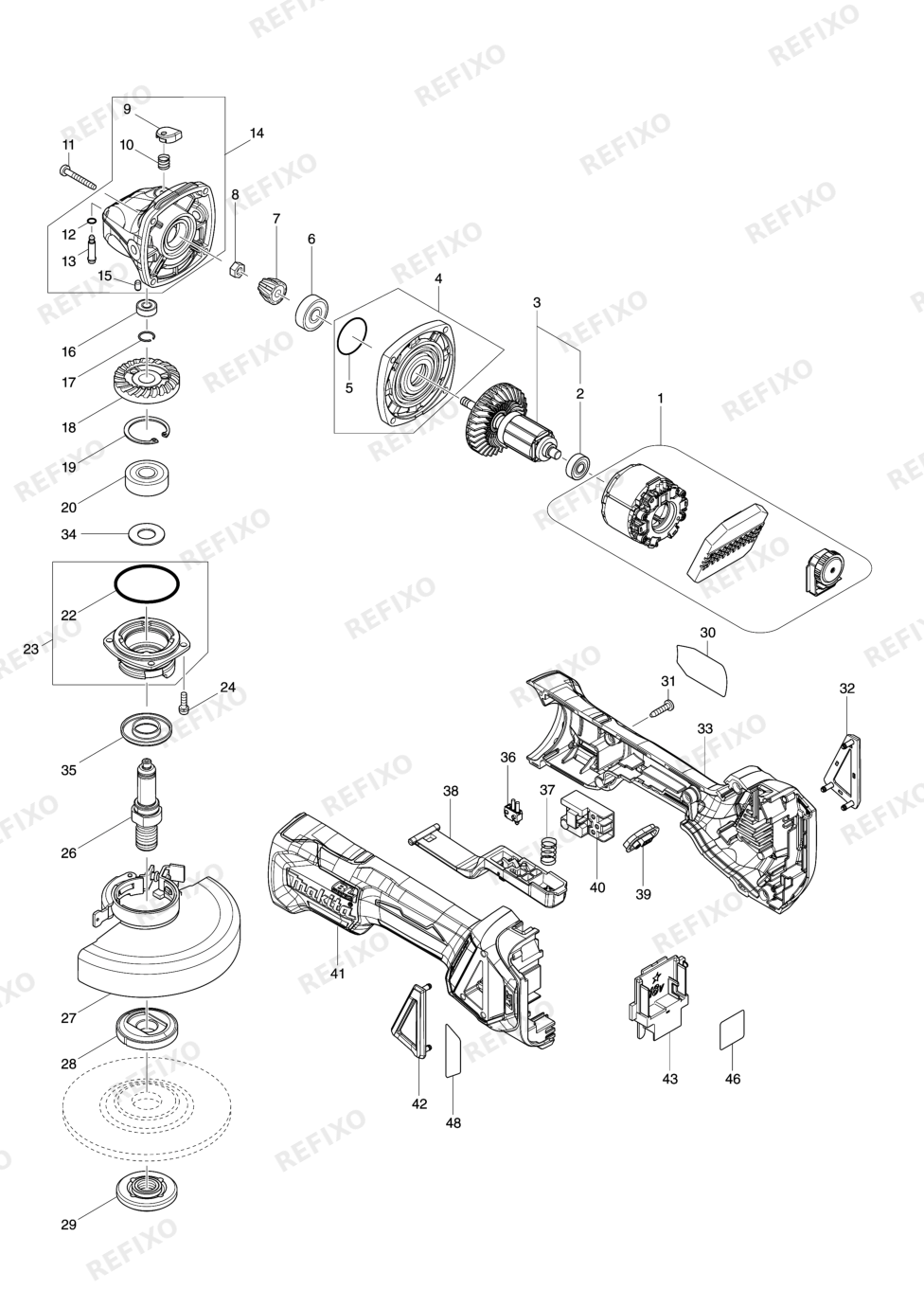 MAKITA DGA515 — схема запчастей