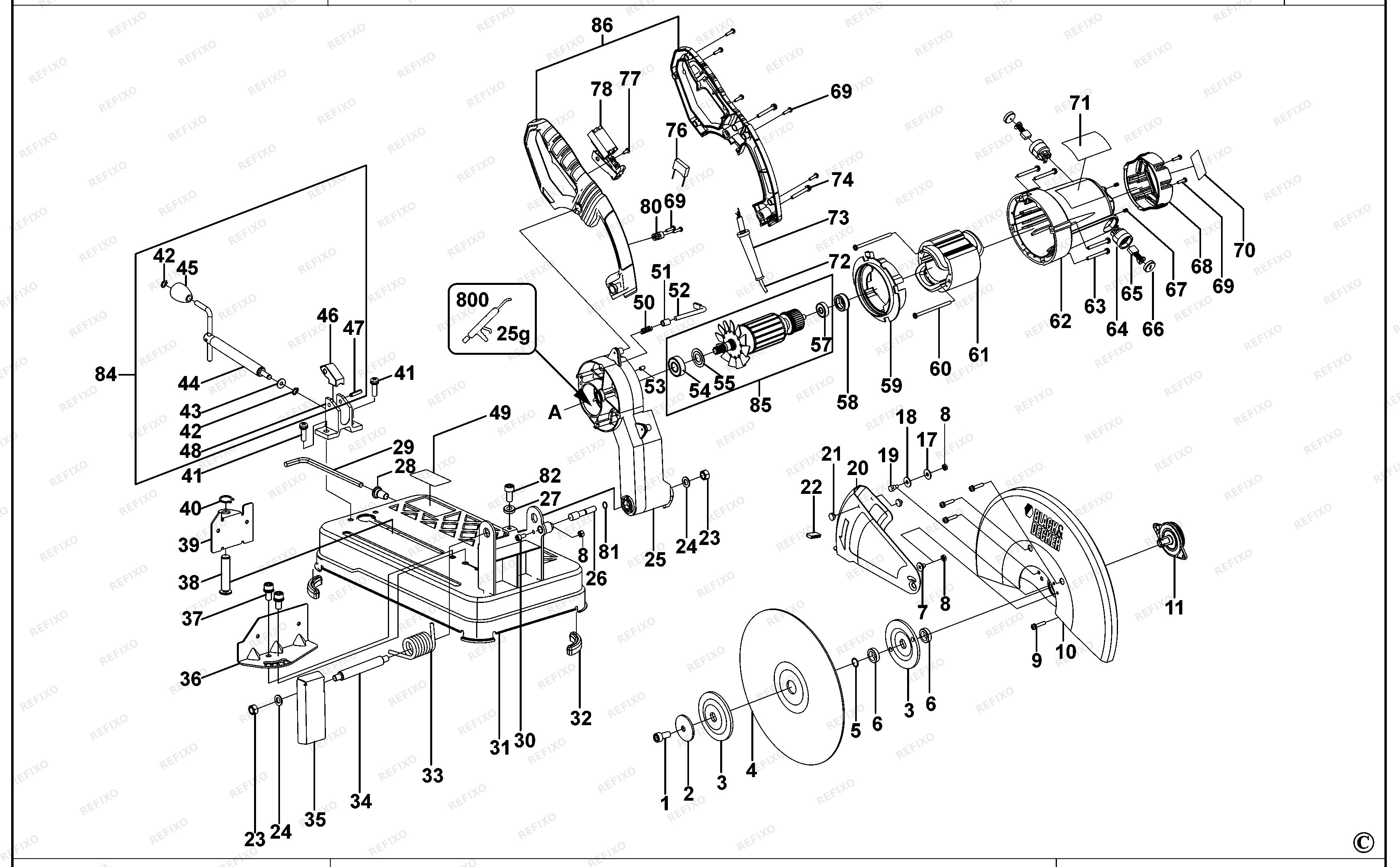 Black&Decker ОТРЕЗНАЯ ПИЛА BDEL701 — схема запчастей