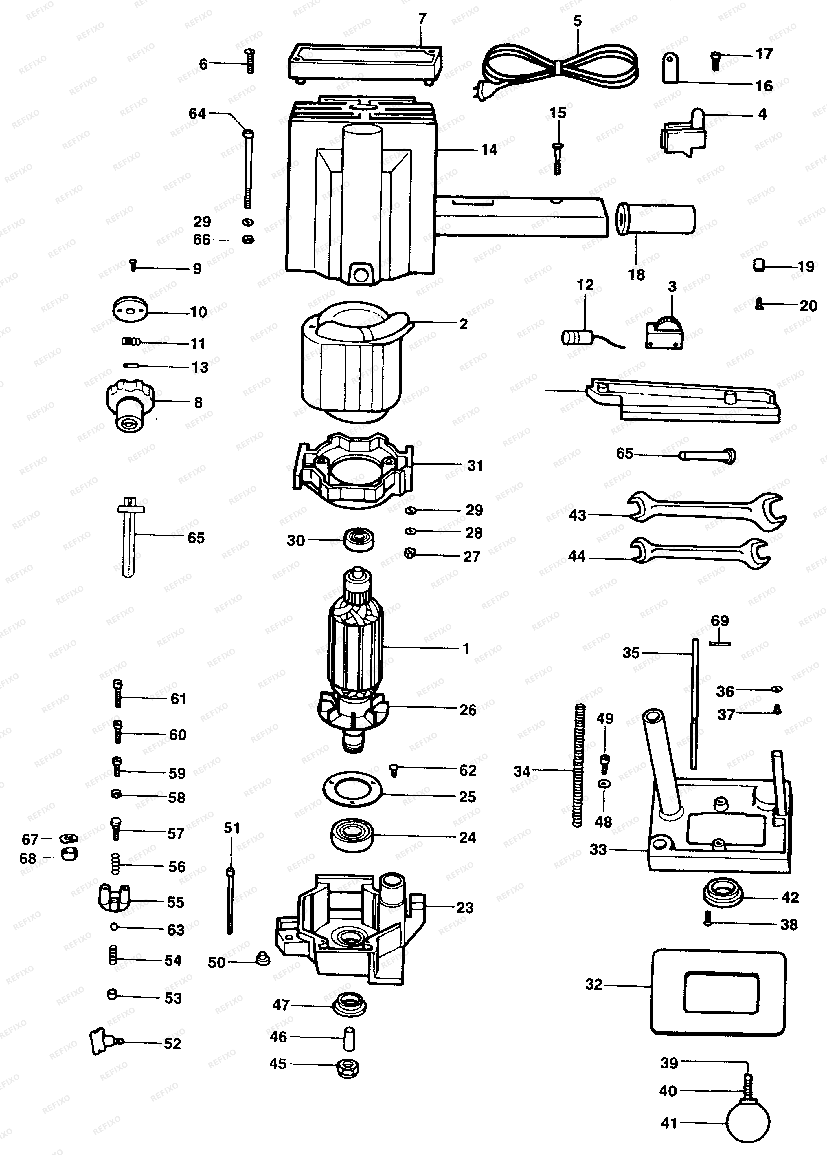 DeWalt ОКАНТОВОЧНЫЙ ФРЕЗЕР MF68 — схема запчастей