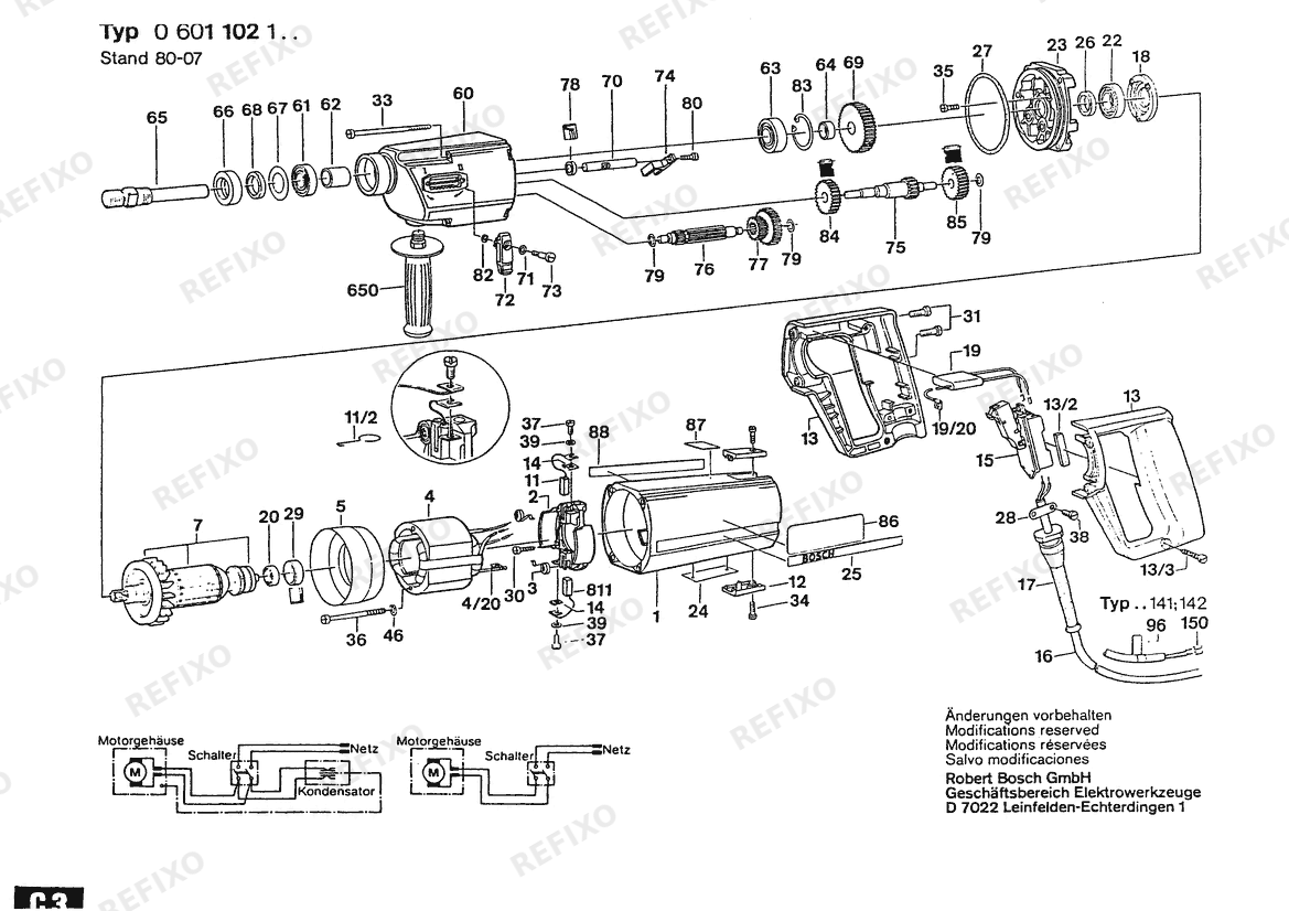 Bosch Дрель 1102.1 | 240 V | 036 - GB (0 601 102 142) — схема запчастей