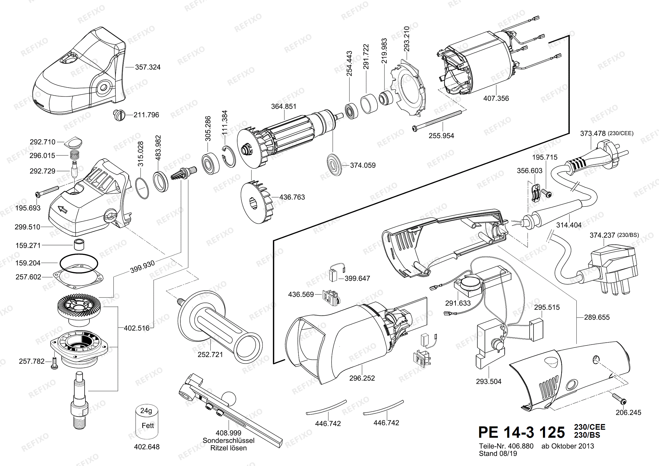 Flex PE 14-3 125 набор - Ergonomischer Polierer PE14-3-125 — схема запчастей