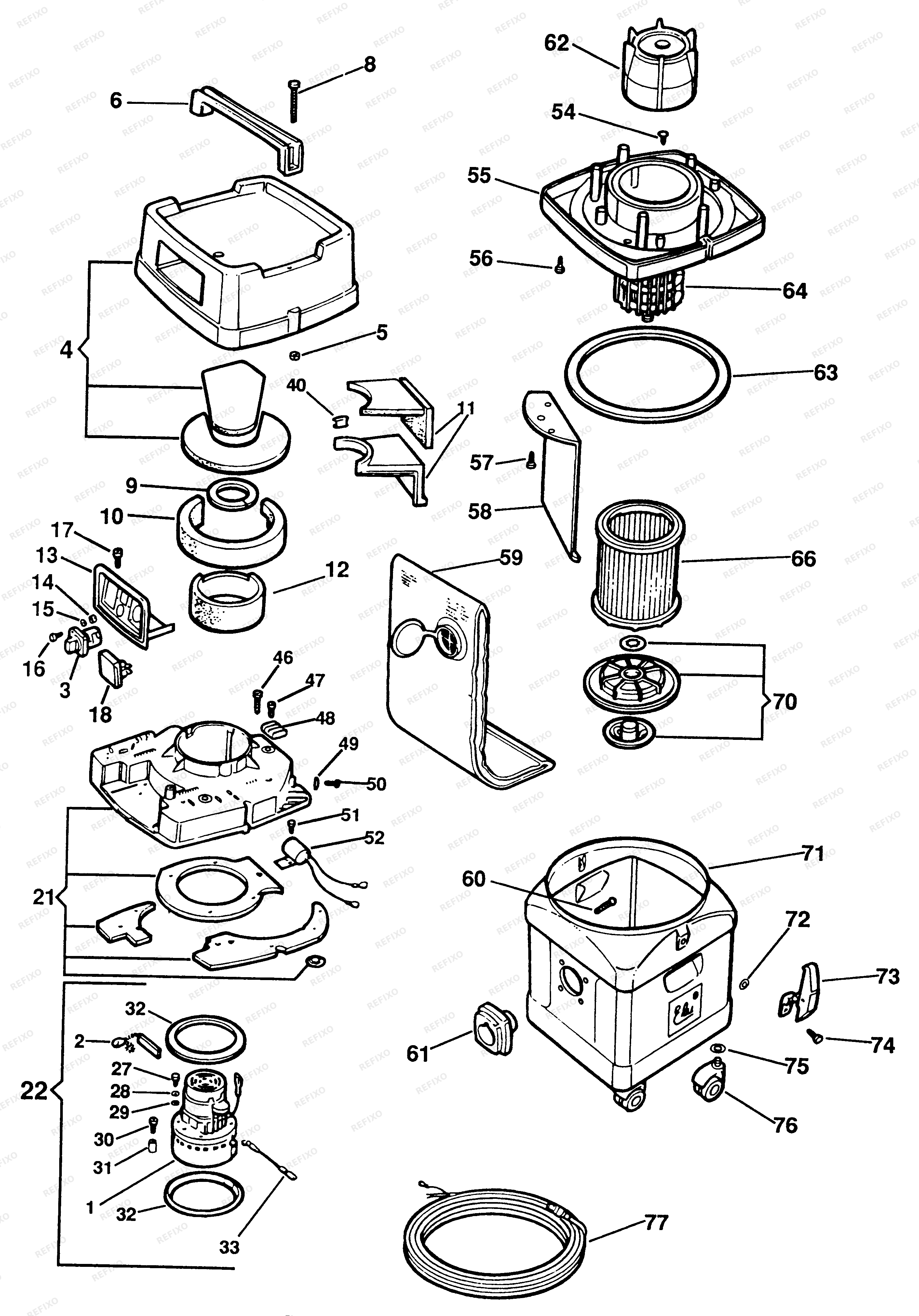 DeWalt ВАКУУМНЫЙ ЭКСТРАКТОР EVE91 — схема запчастей