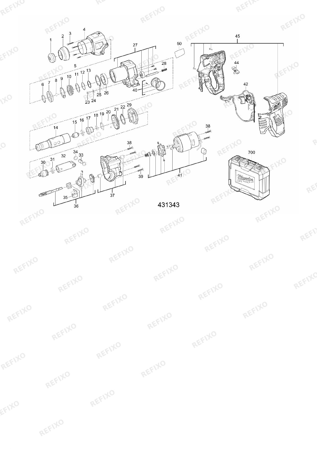 MILWAUKEE M12H 402C 4933441164 4000431341 — схема запчастей