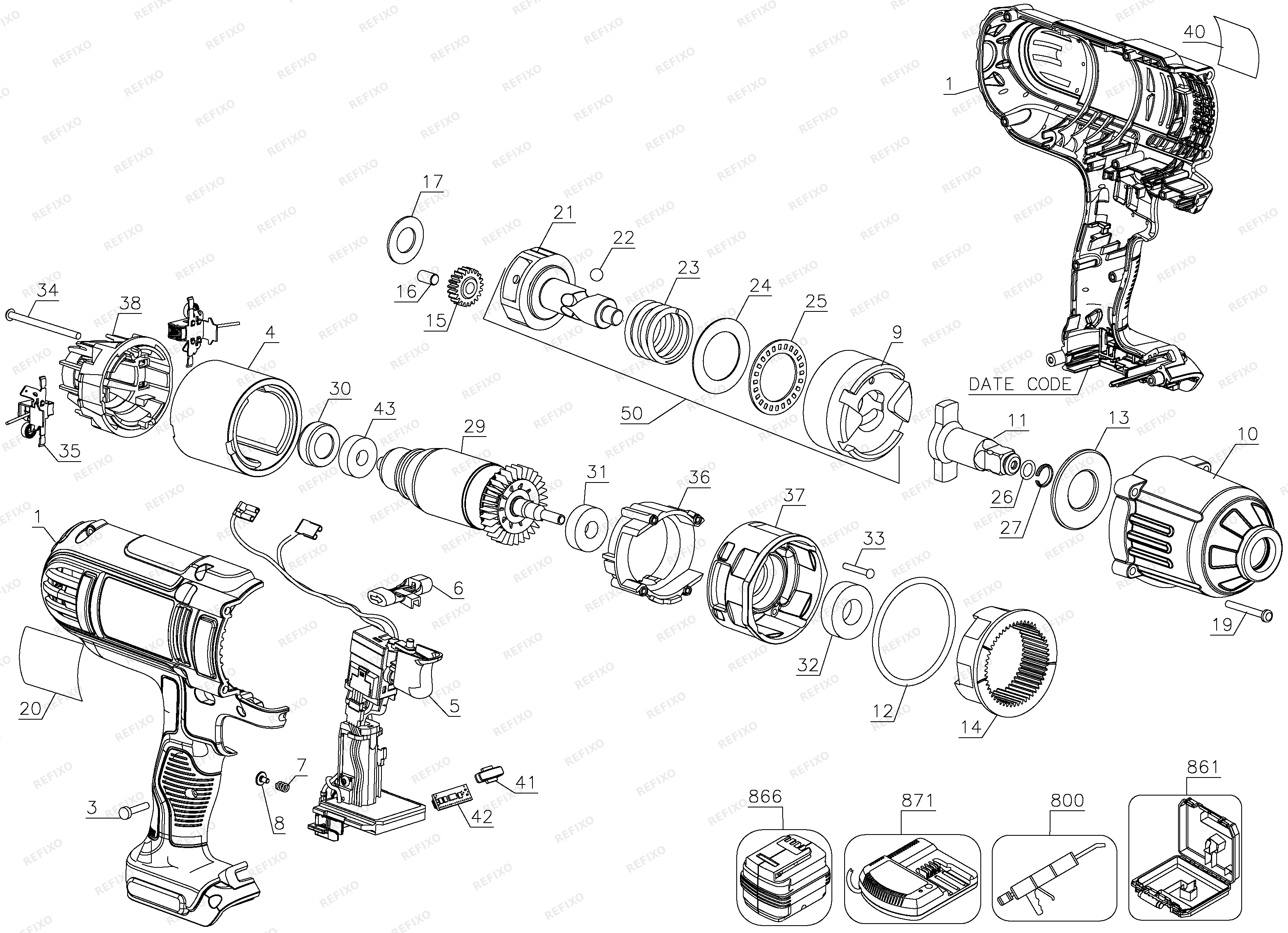 DeWalt 18V HR XR HT WRENCH KIT C DCF889HKN — схема запчастей