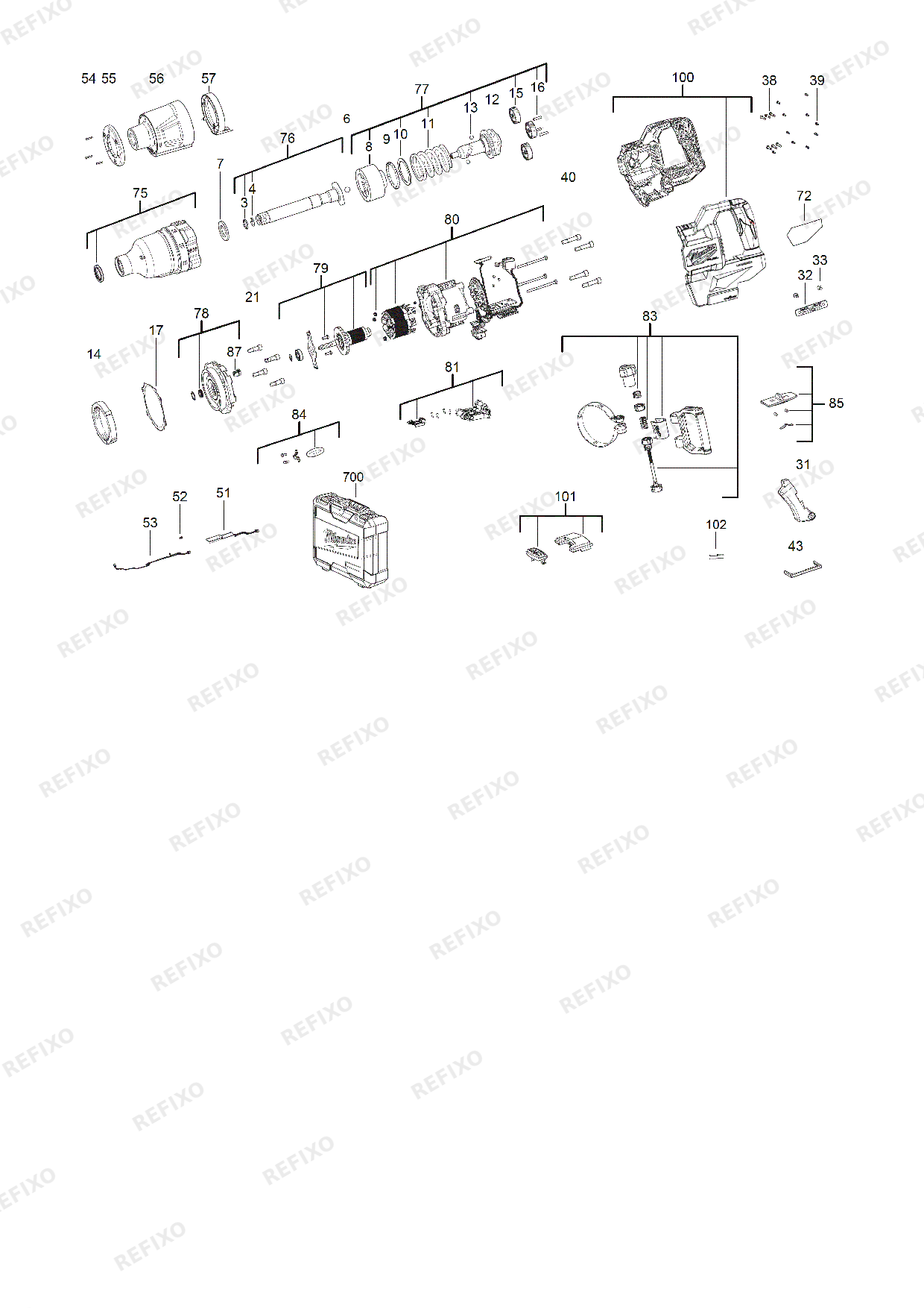 MILWAUKEE M18ONEFHIWF1D 0C 4933471755 4000477134 — схема запчастей