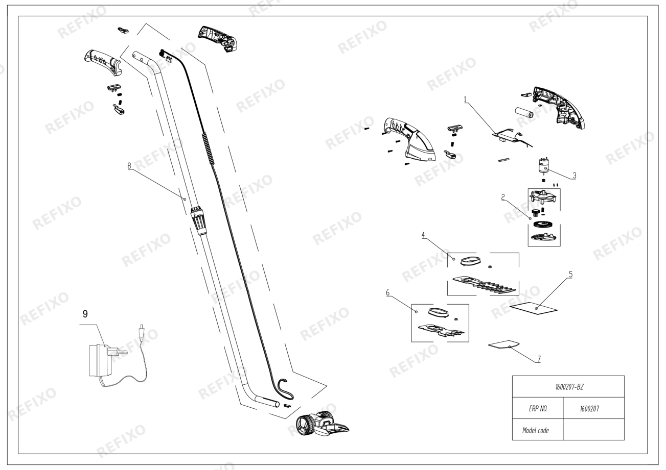 Greenworks 1600207 GW 3.6V Shear Shrubber — схема запчастей