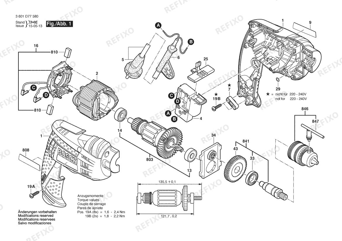 Bosch Дрель GBM 13 RE | 230 V | 018 - HK (3 601 D77 5J0) — схема запчастей