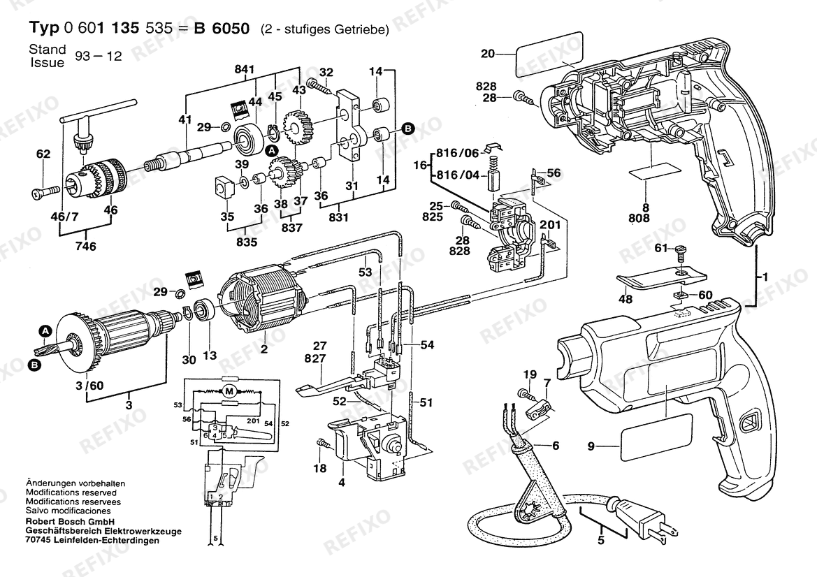 Bosch Дрель B6050 | 120 V | 061 - US (0 601 135 535) — схема запчастей