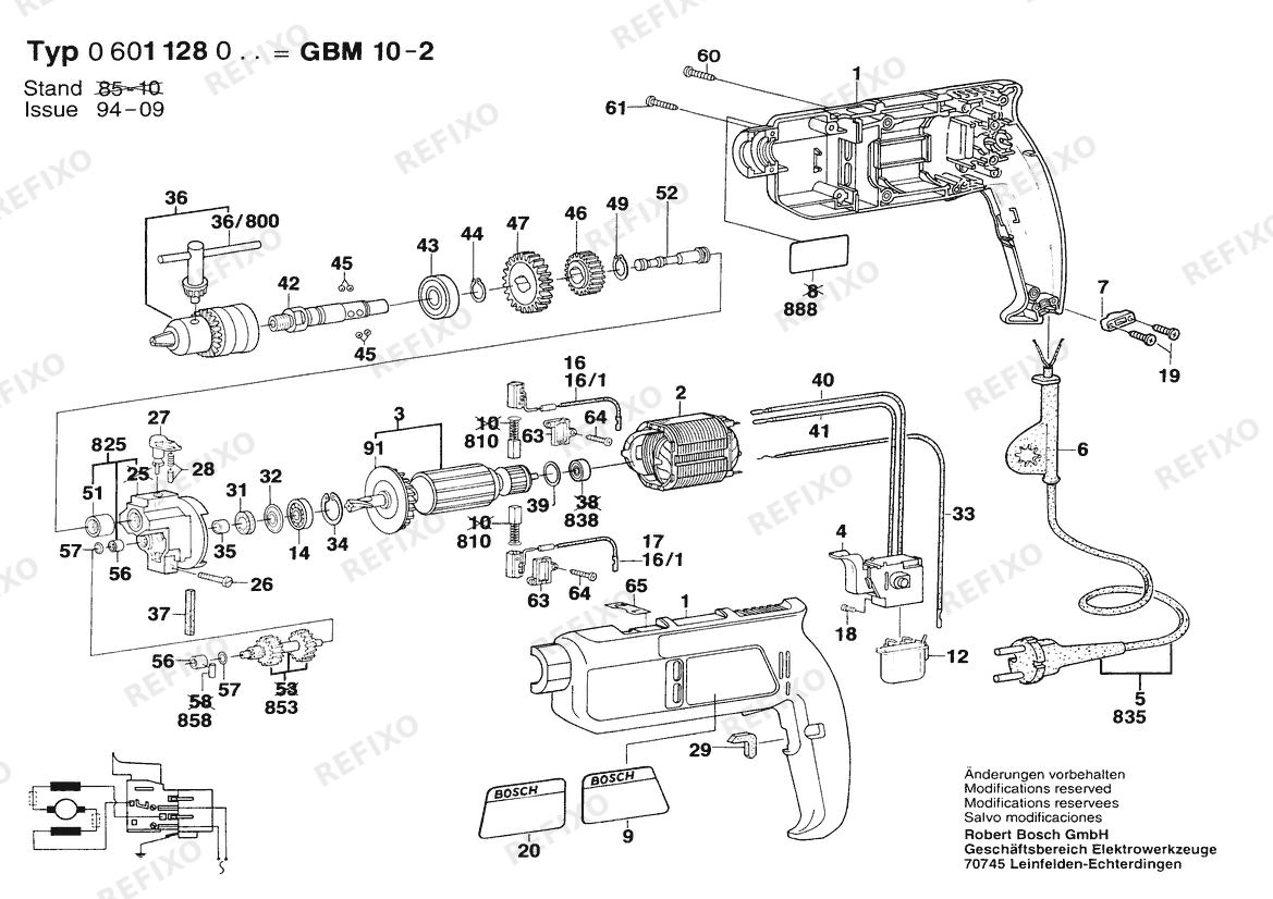 Bosch Дрель GMB 10-2 | 110 V | 036 - GB (0 601 128 041) — схема запчастей