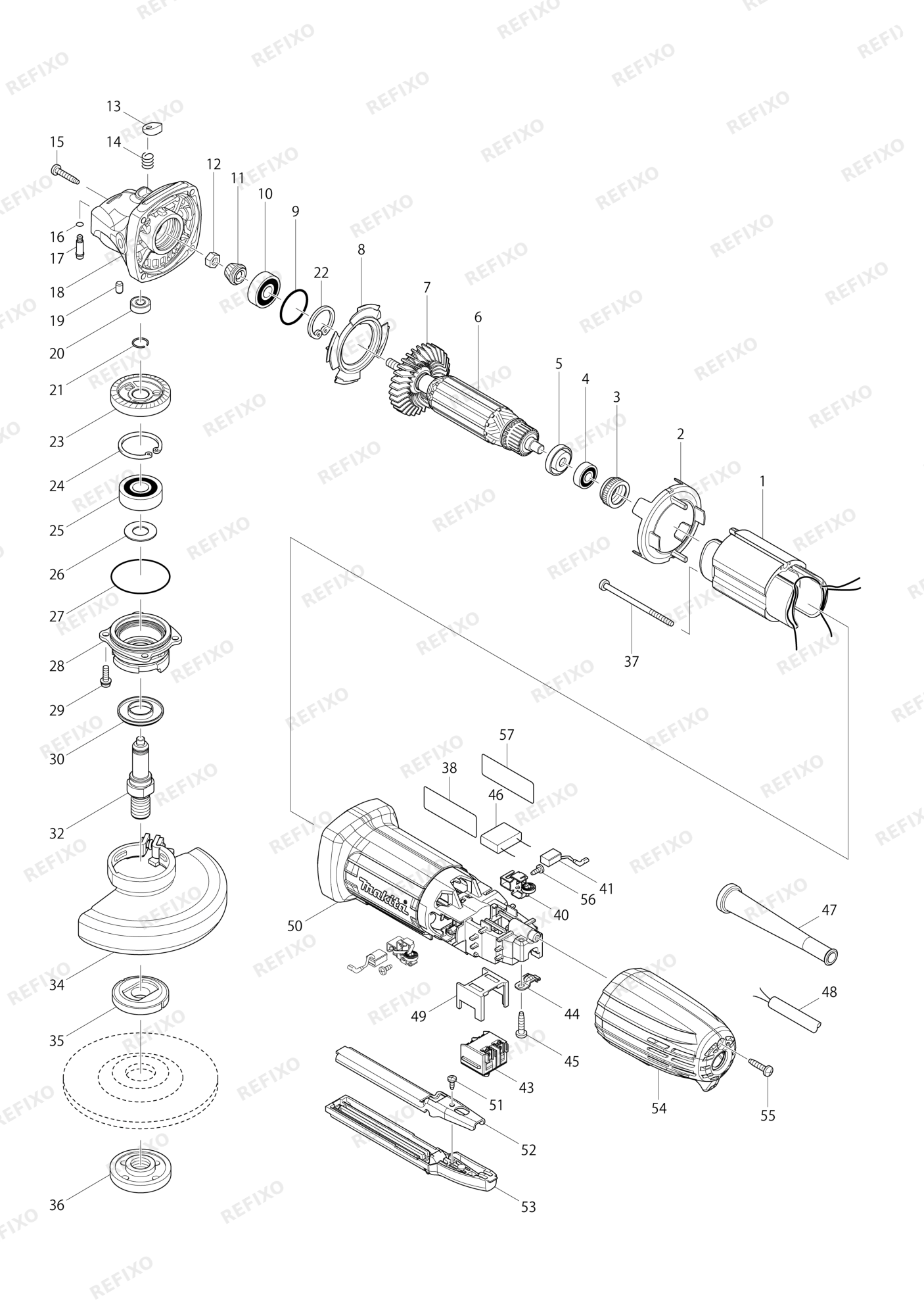 MAKITA GA4534 — схема запчастей