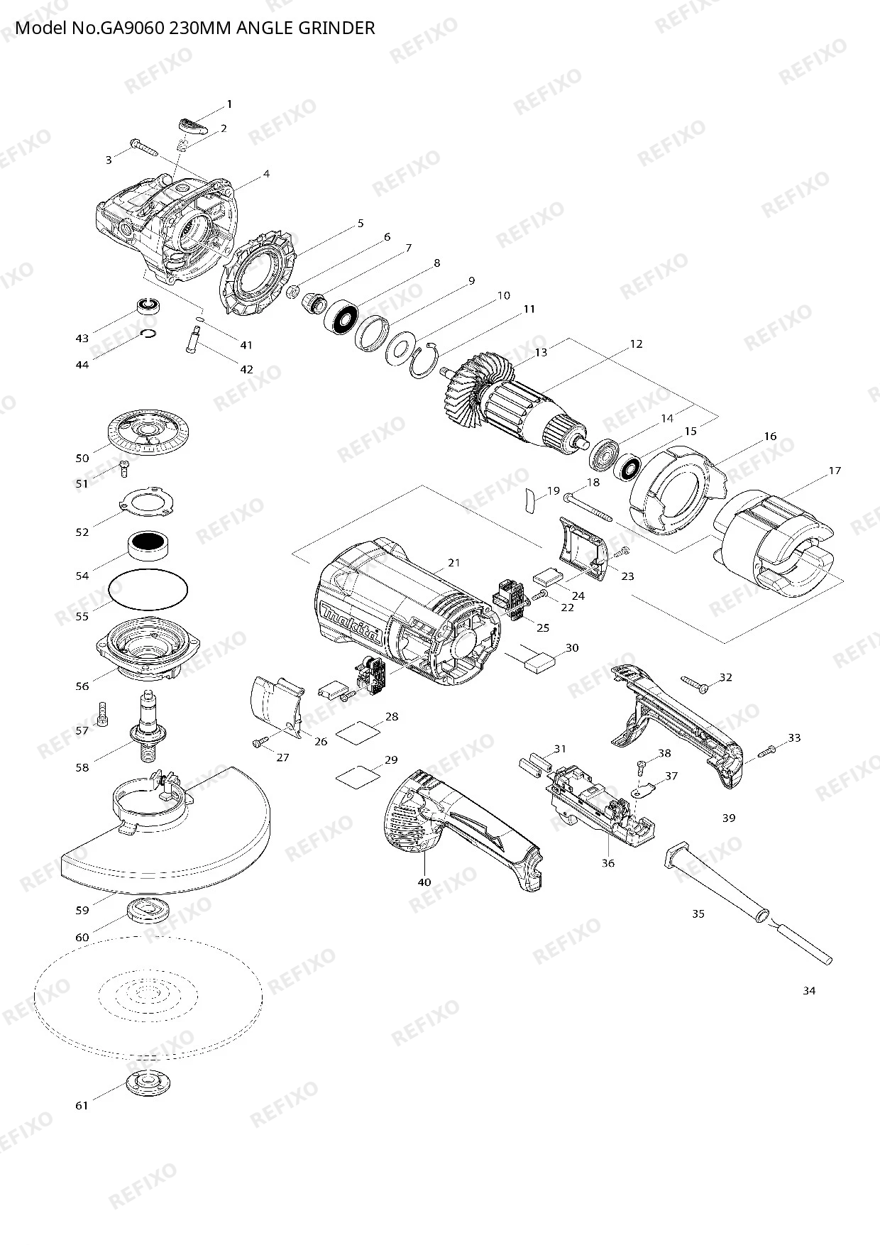 MAKITA GA9060 — схема запчастей