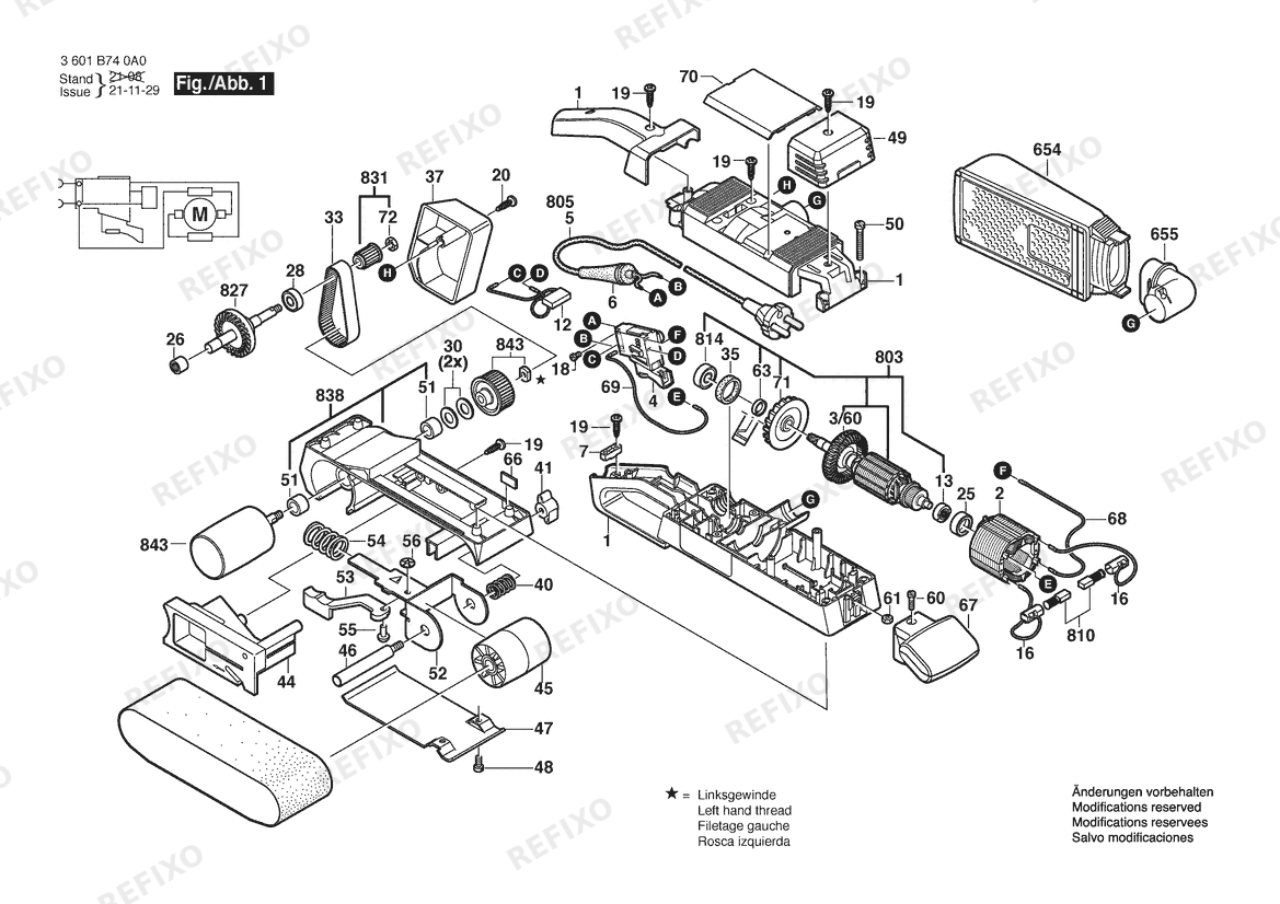 Bosch Ленточная шлифмашина GBS 75 A | 230 V | 026 - AS (3 601 B74 0A0) — схема запчастей