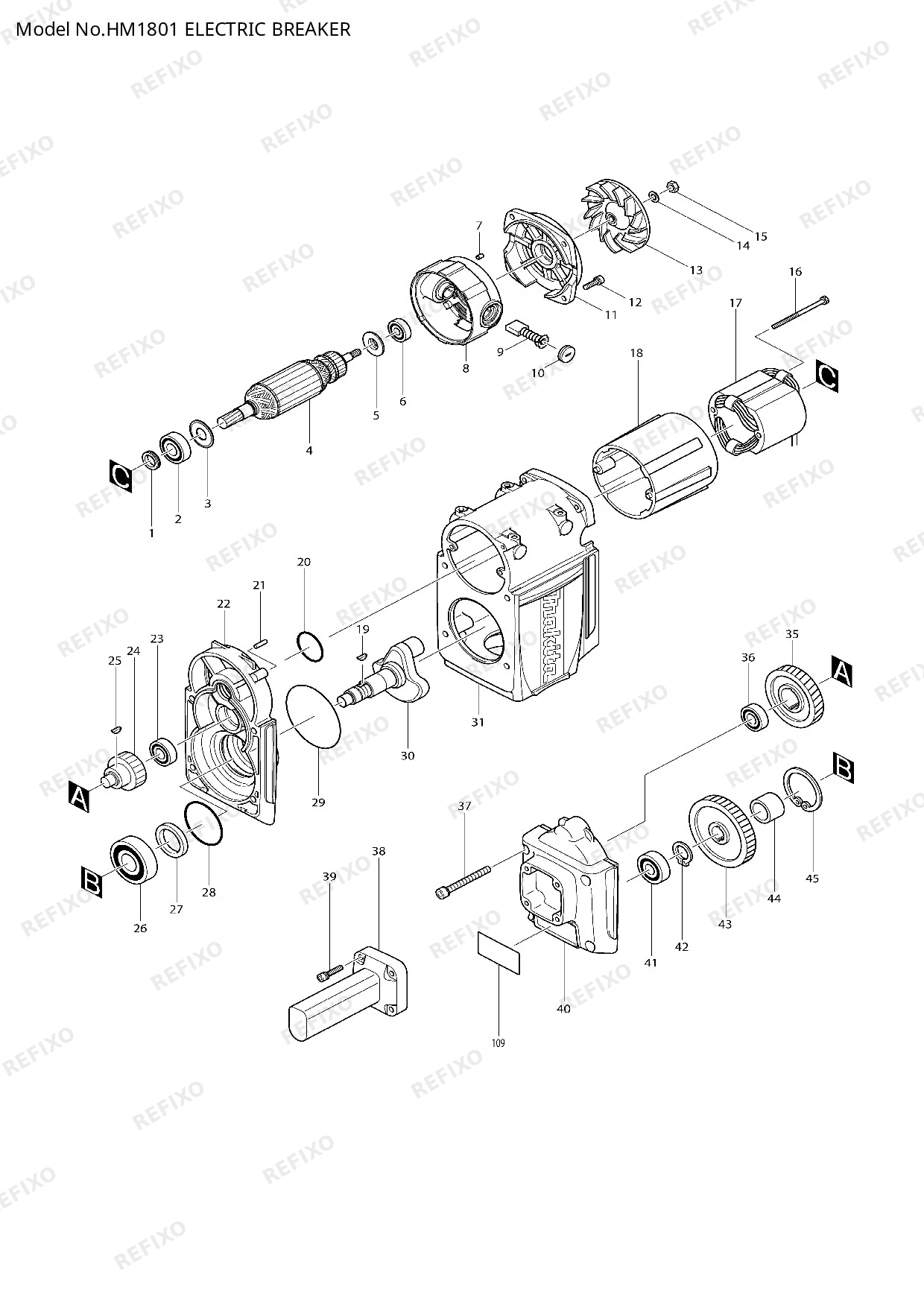 MAKITA HM1801 — схема запчастей