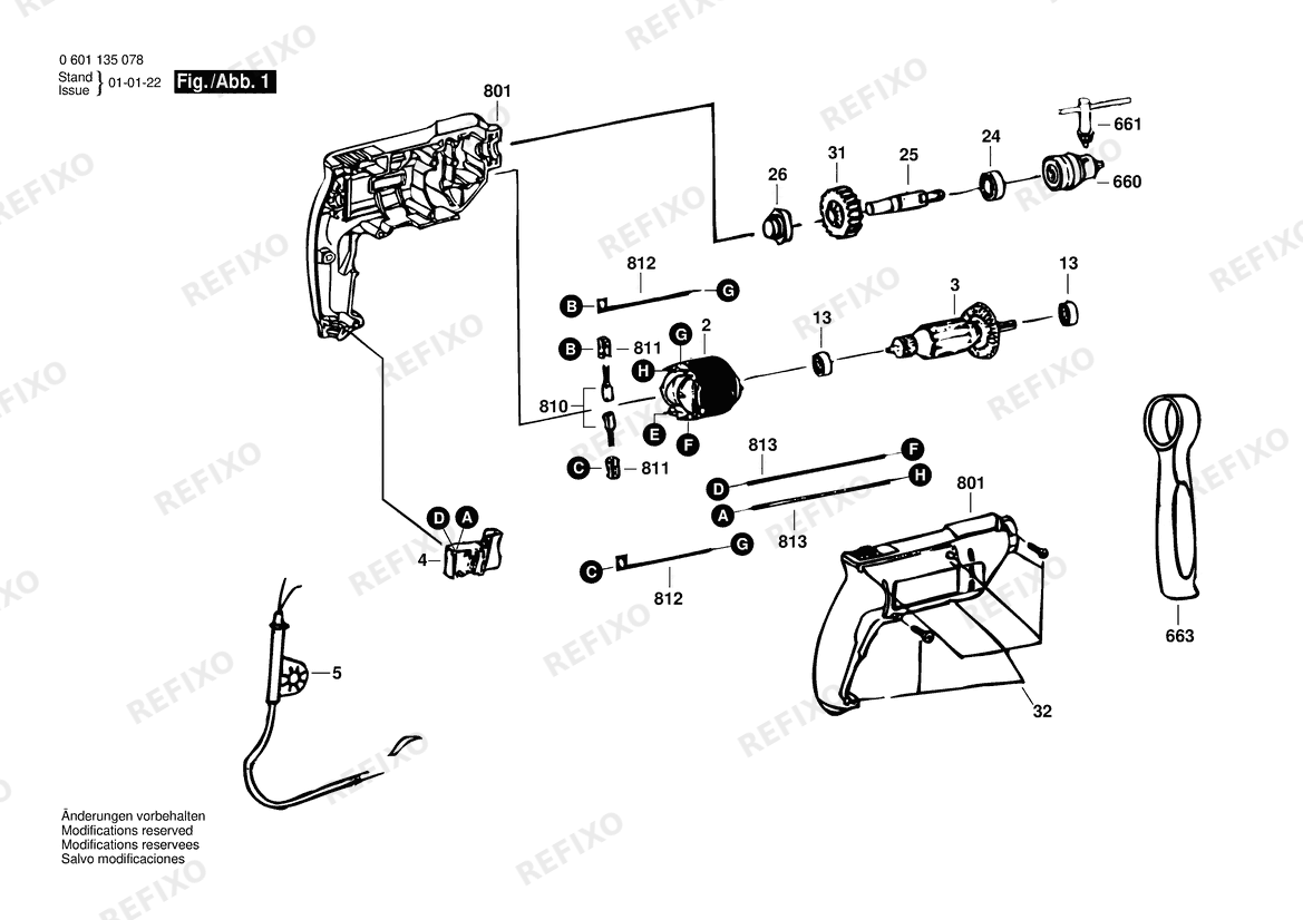 Bosch Дрель GBM 10 | 220 V | 063 - BR (0 601 135 078) — схема запчастей
