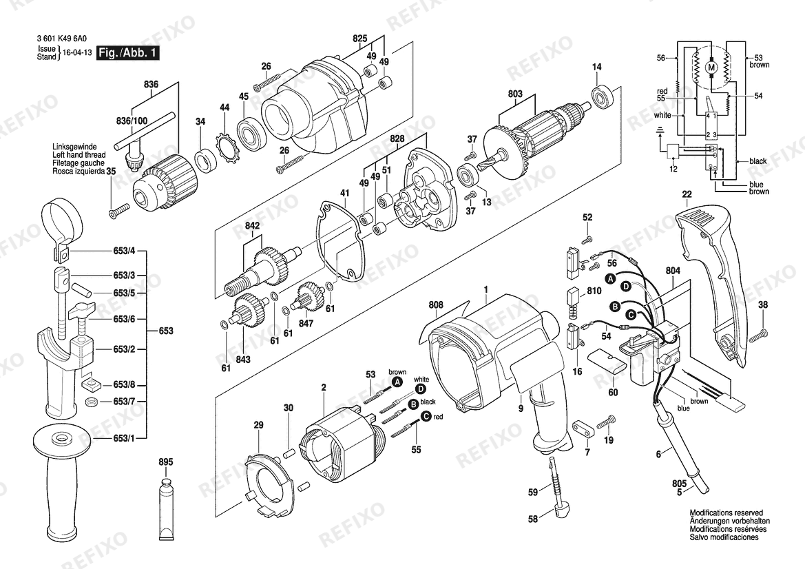 Bosch Дрель GBM 13 HRE | 230 V | 001 - EU (3 601 K49 6A0) — схема запчастей
