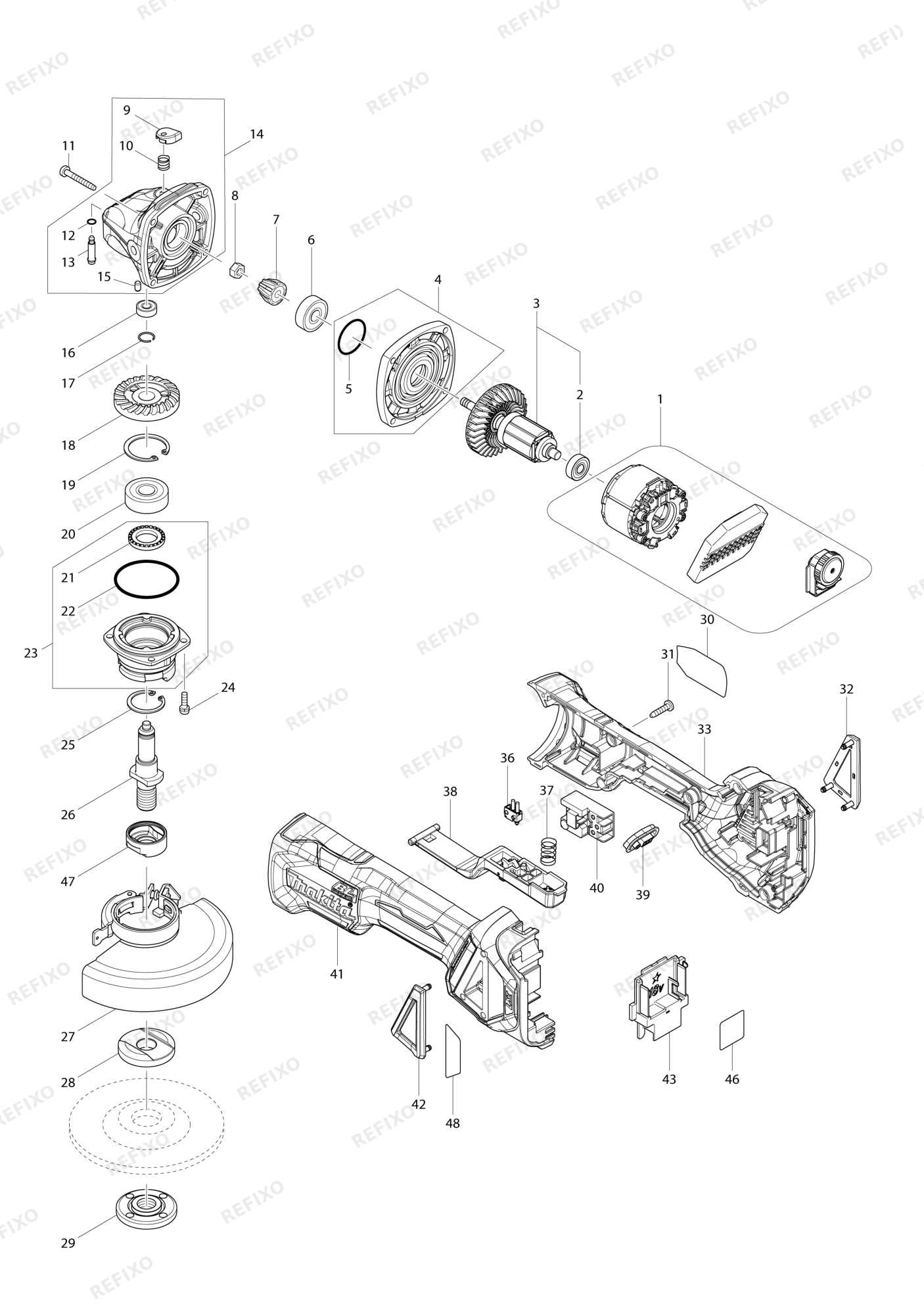 MAKITA DGA467 — схема запчастей