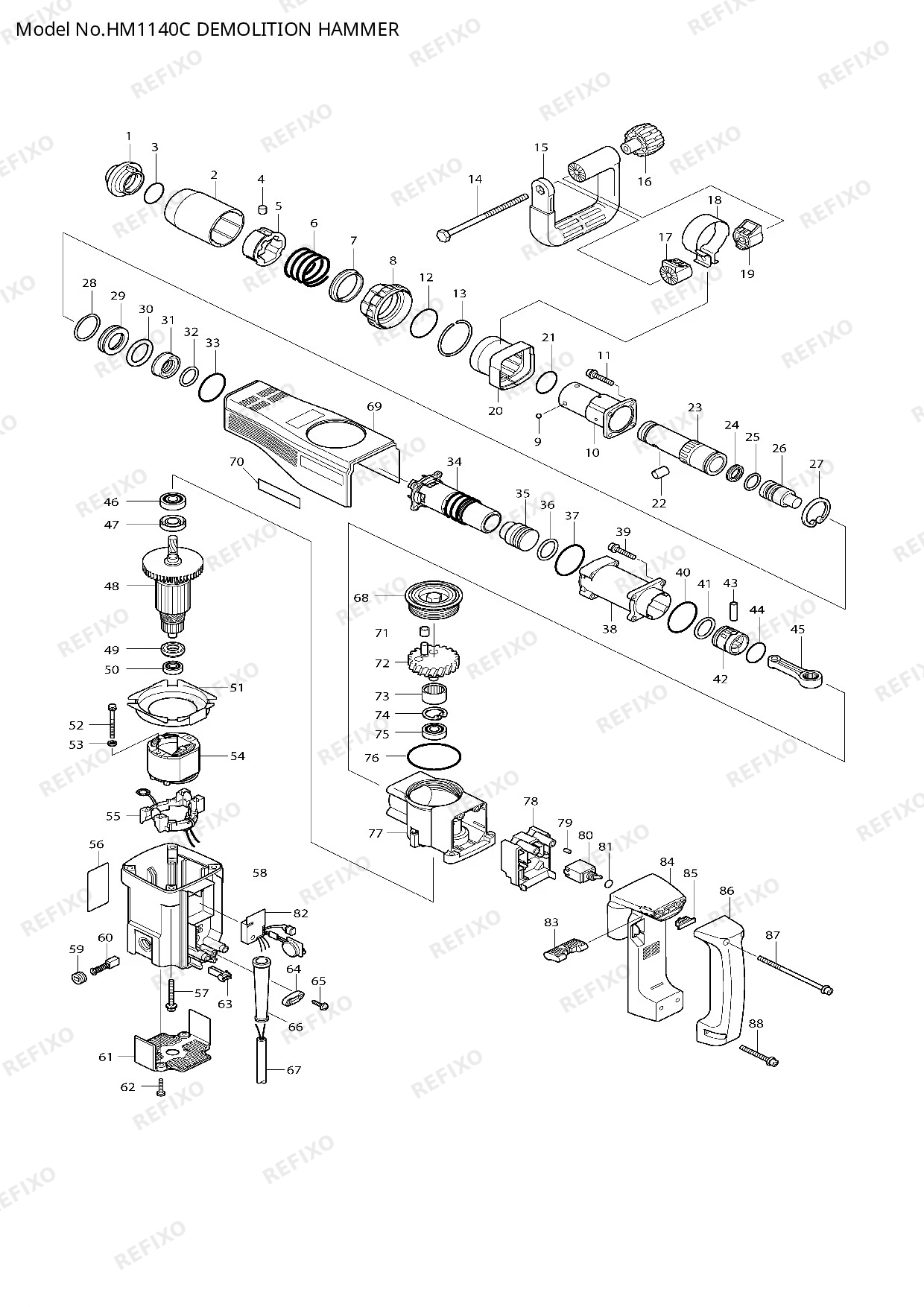 MAKITA HM1140C — схема запчастей