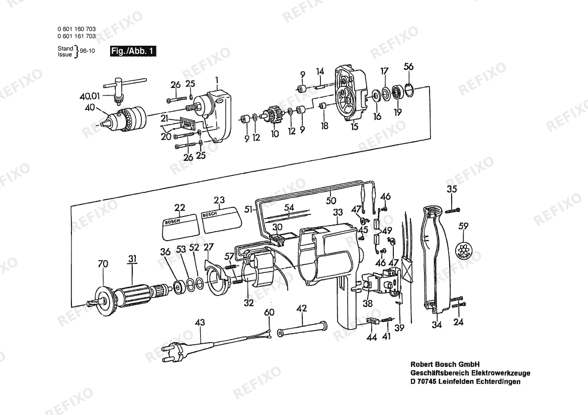 Bosch Дрель 601160734 | 115 V | 025 - AMS (0 601 160 734) — схема запчастей