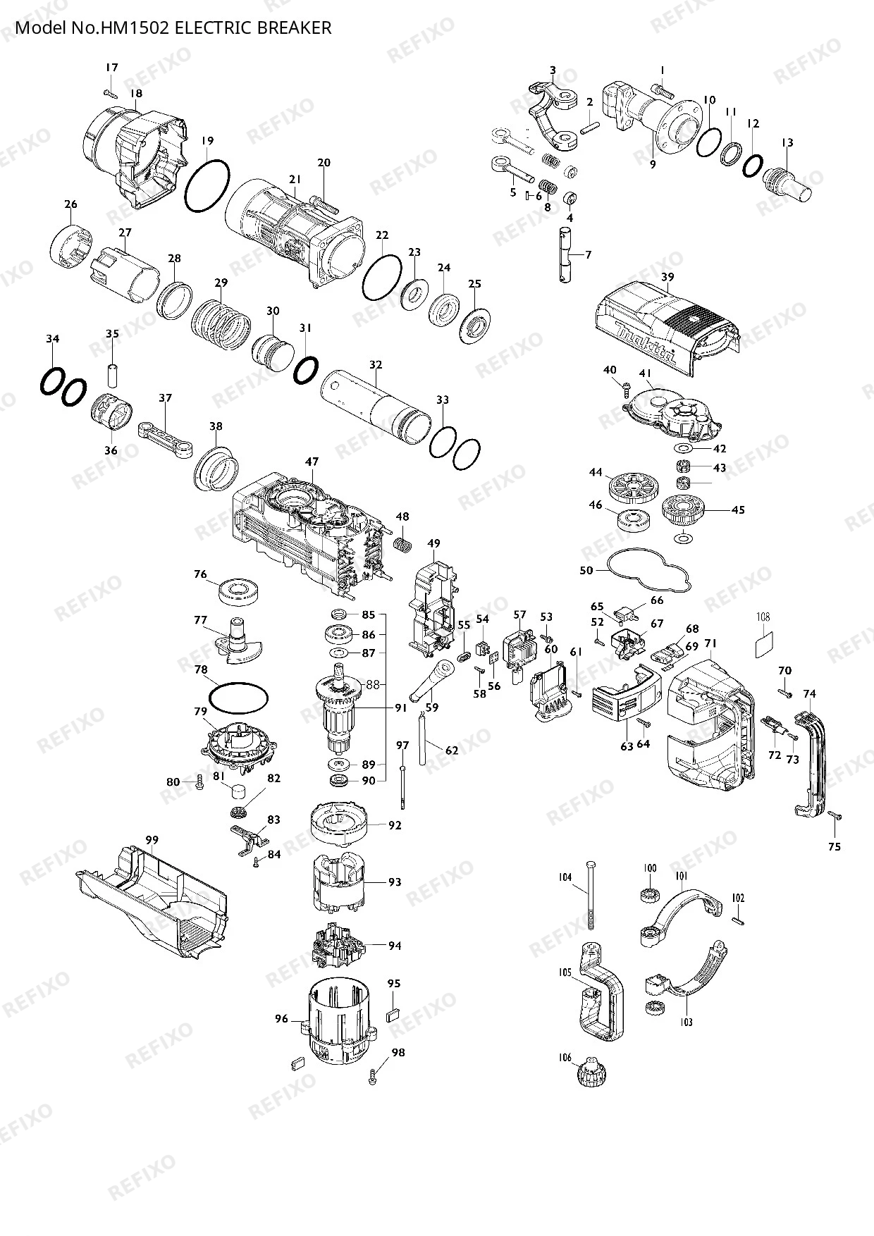 MAKITA HM1502 — схема запчастей