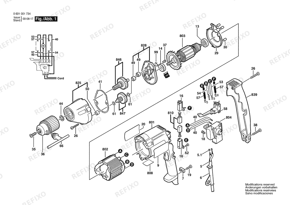 Bosch Дрель 1000 VSR | 120 V | 061 - US (0 601 000 734) — схема запчастей